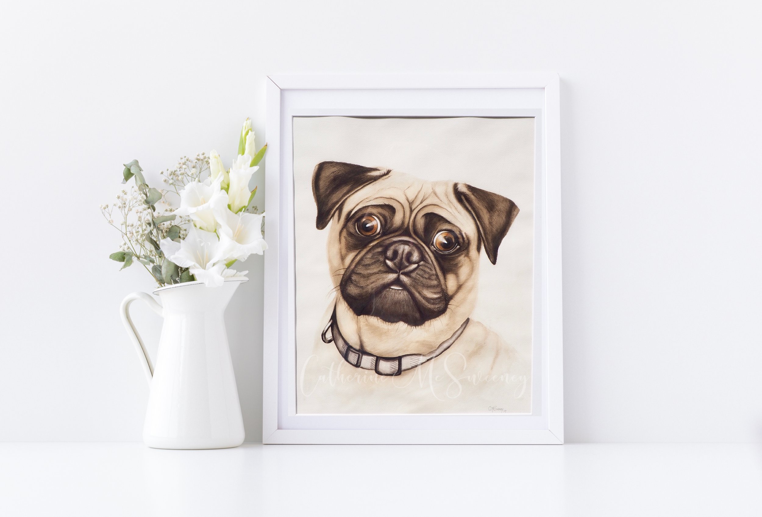 Pug watercolour pet portrait