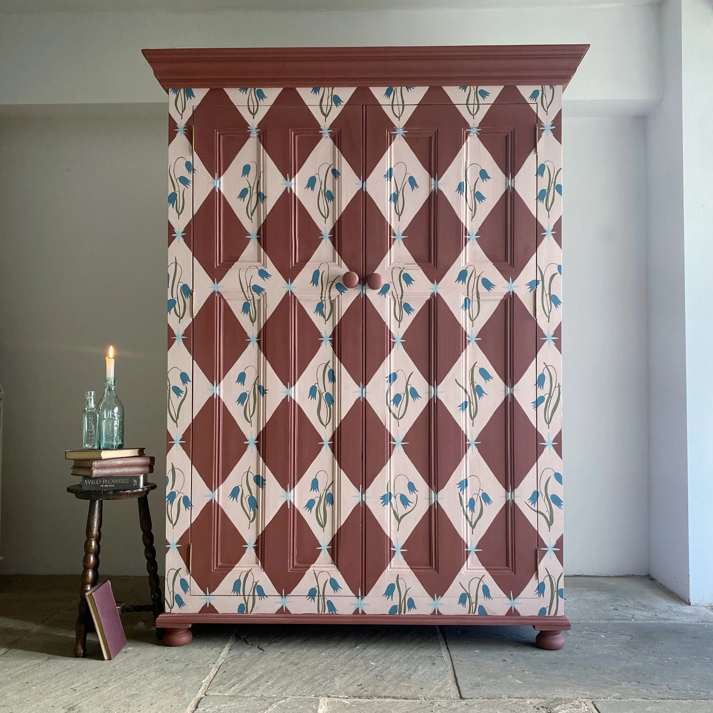 Bluebell Harlequin Folk Art Wardrobe