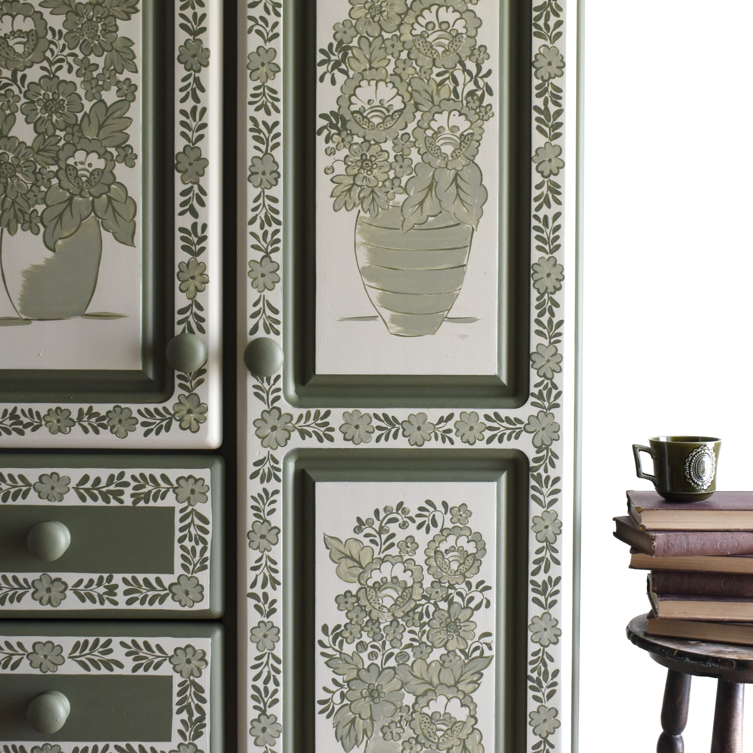Green folk art wardrobe