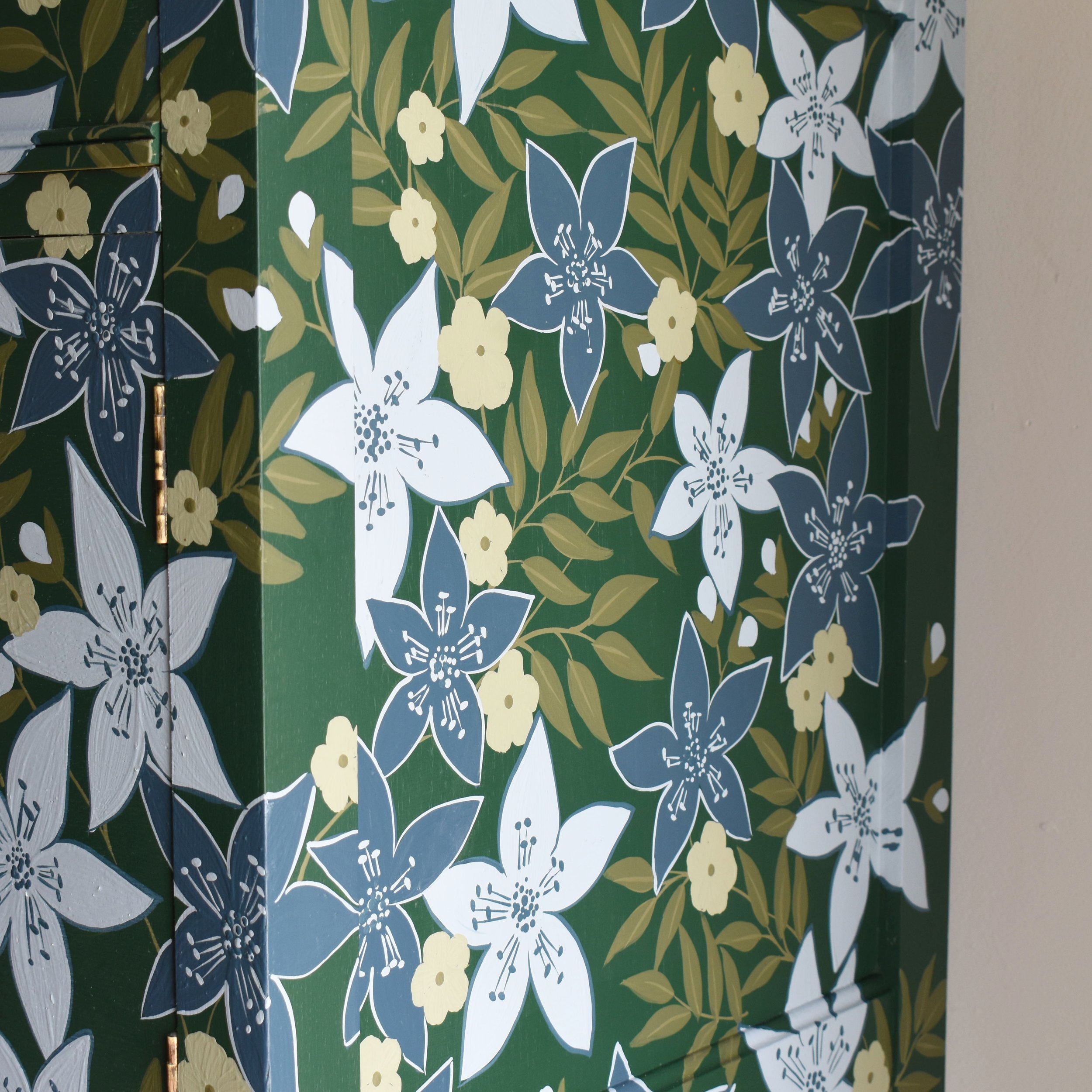 Green and Blue Floral Vintage Oak Sideboard