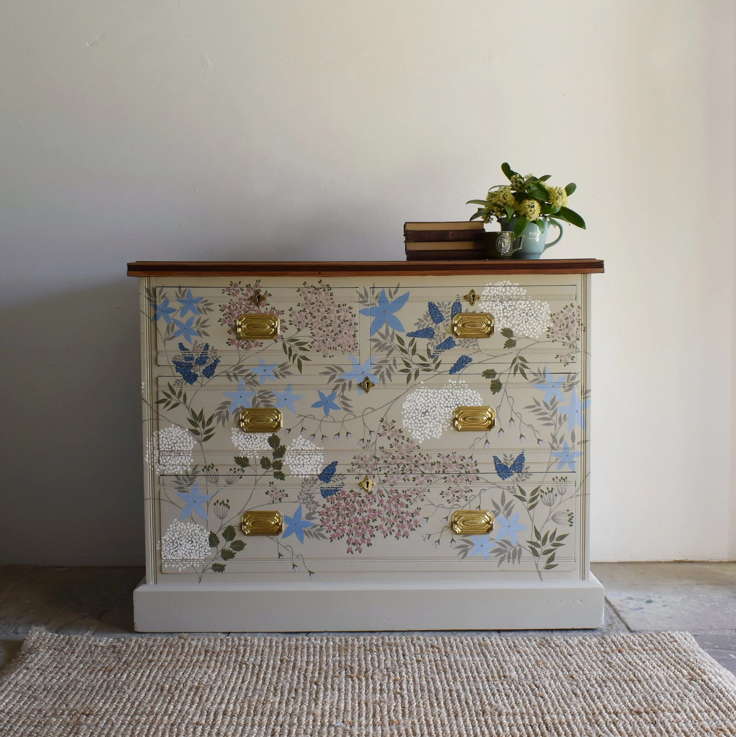 Blue and Pink decorative floral chest of drawers