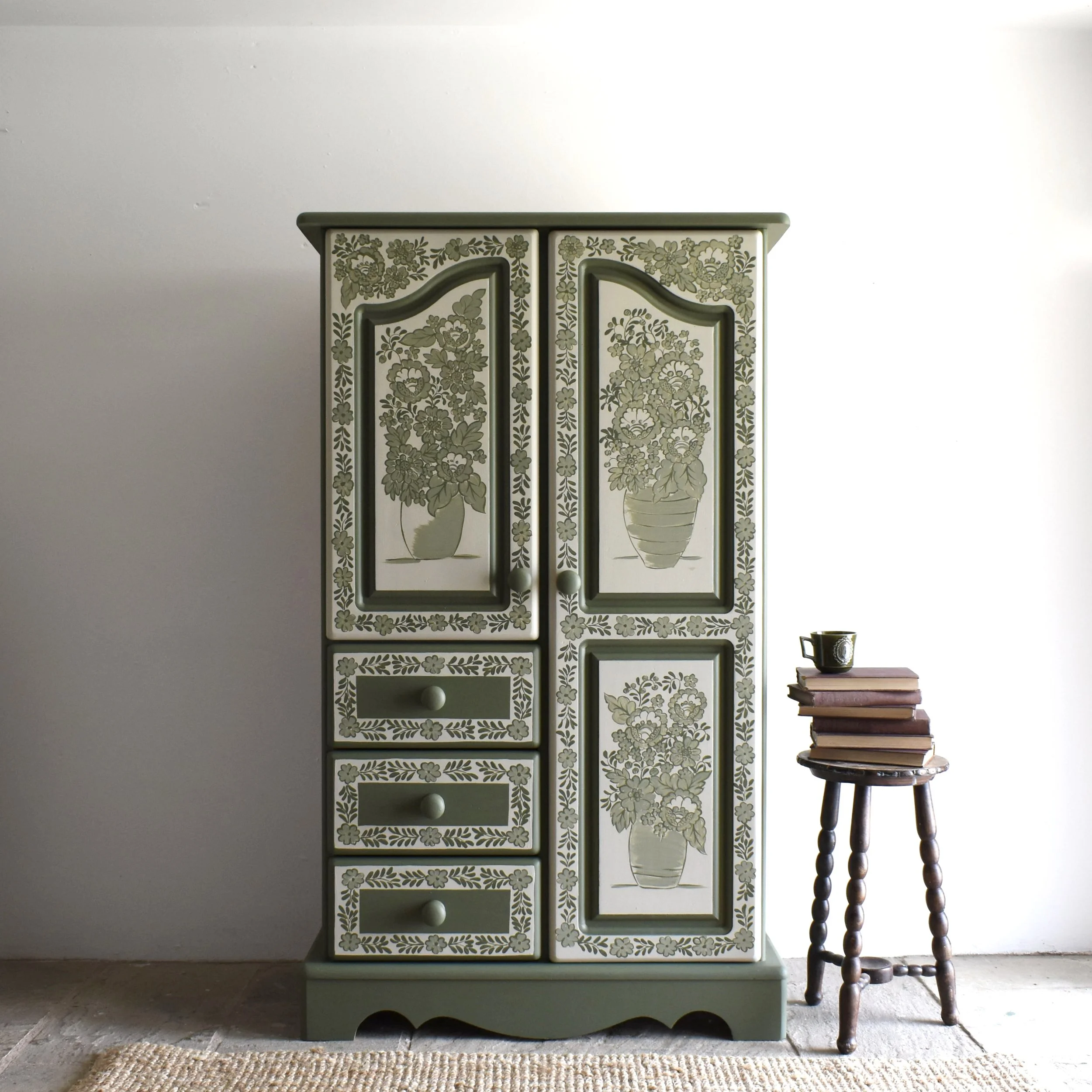 Green folk art wardrobe