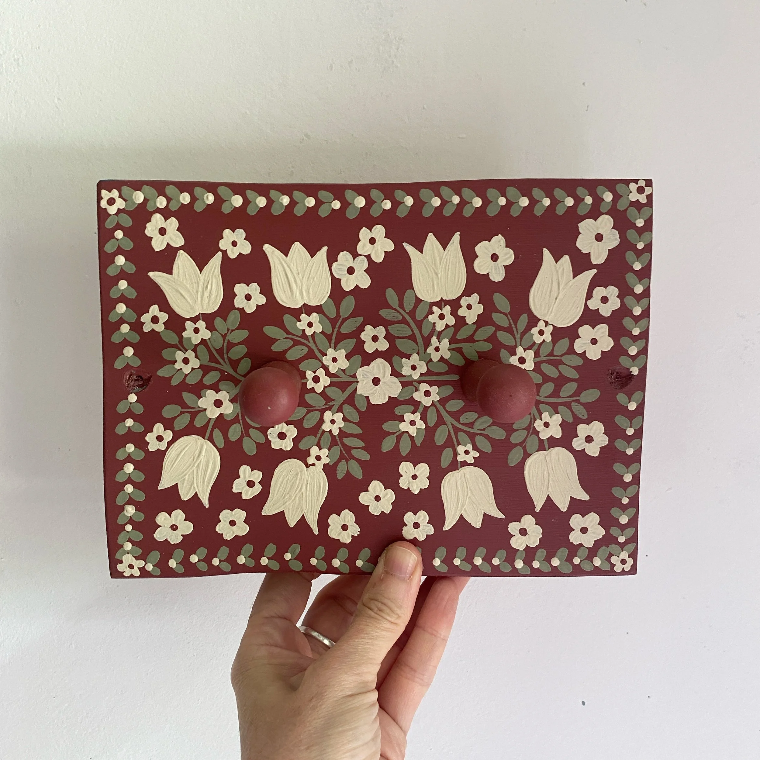 floral folk art pine shaker peg rail