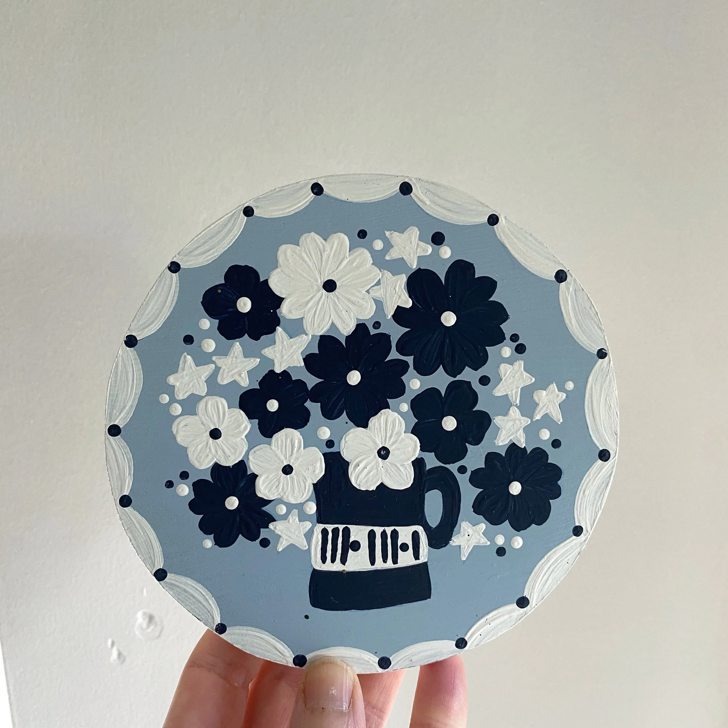 Blue Folk Art Decorative Round