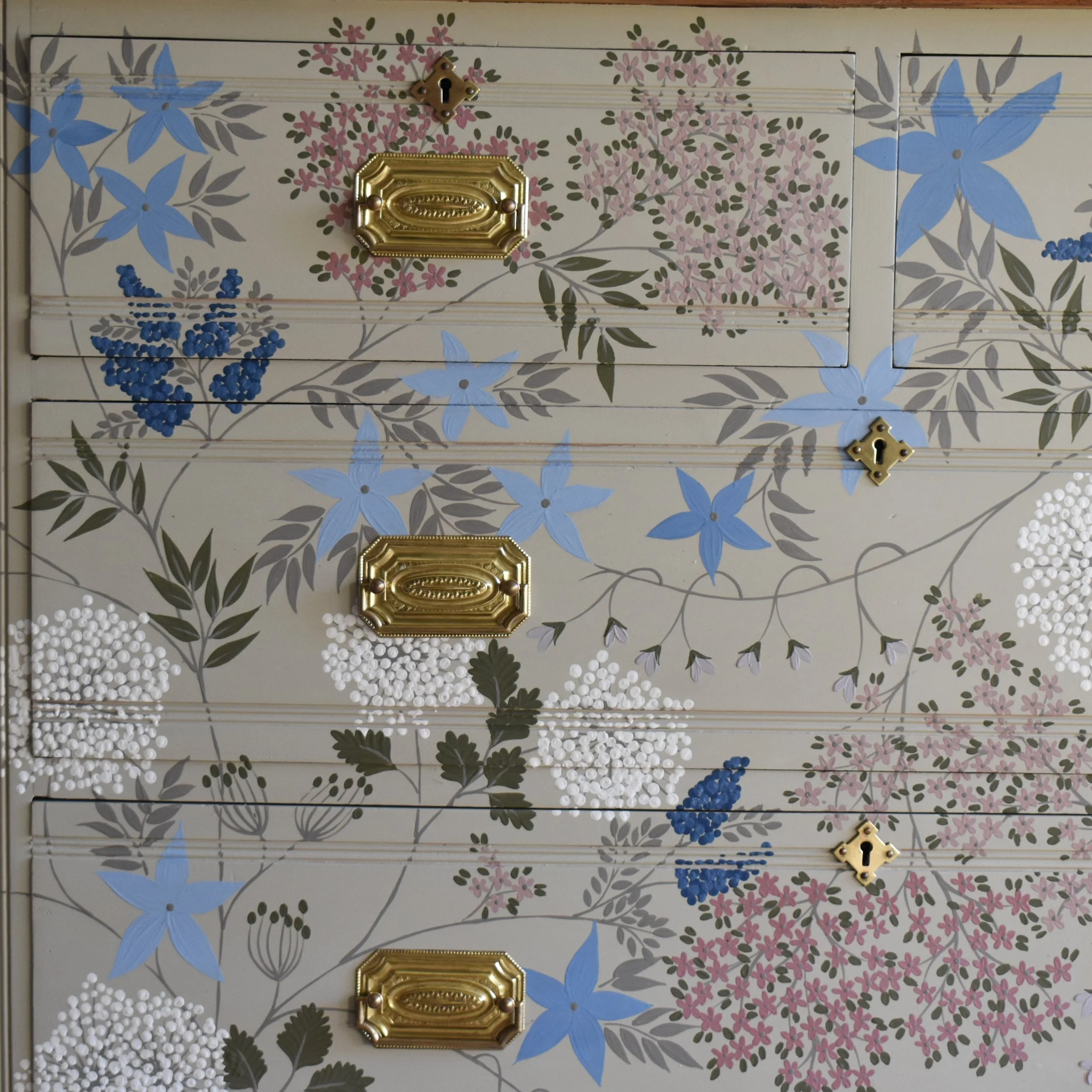 Blue and Pink decorative floral vintage chest of drawers