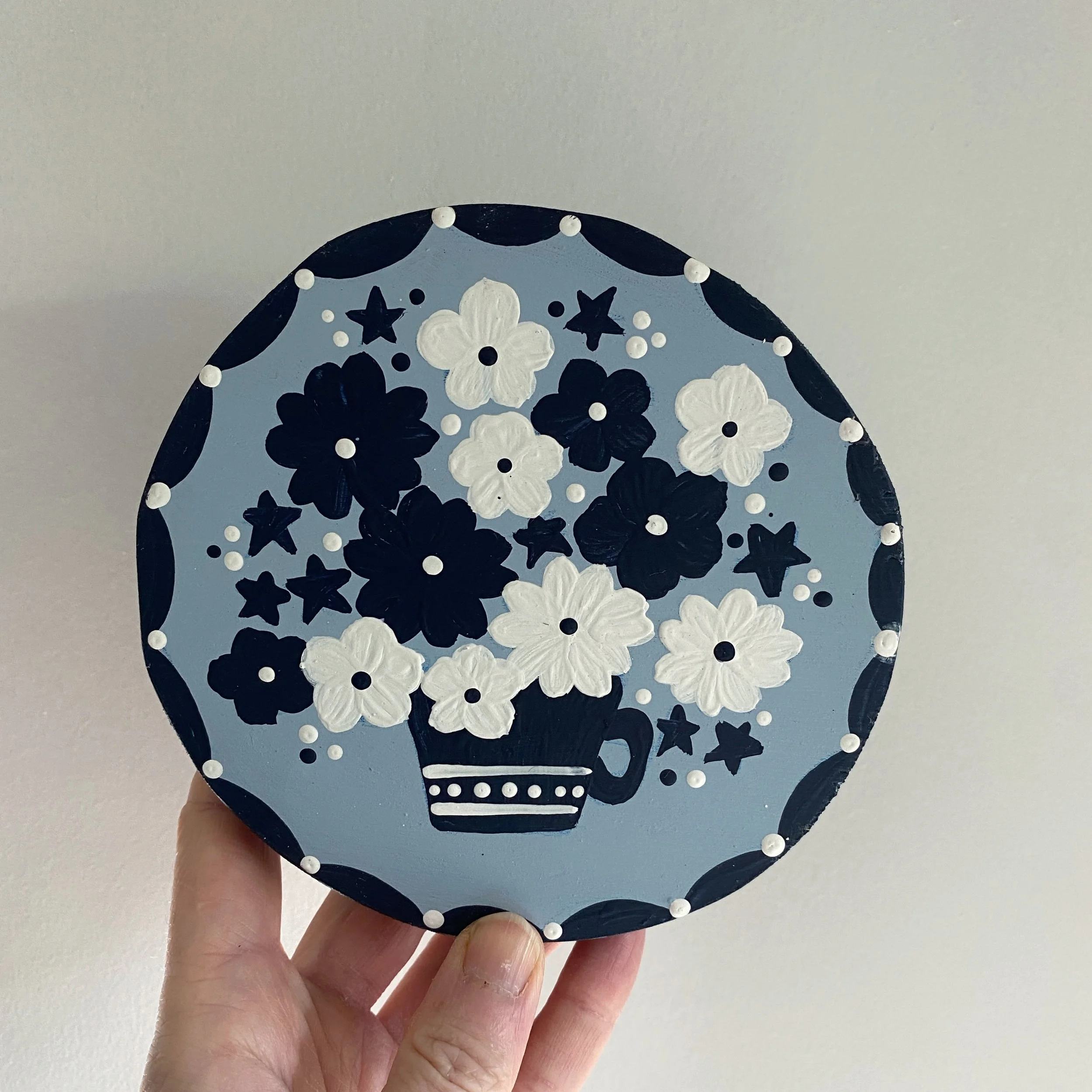 Blue and White Folk art wall hanging