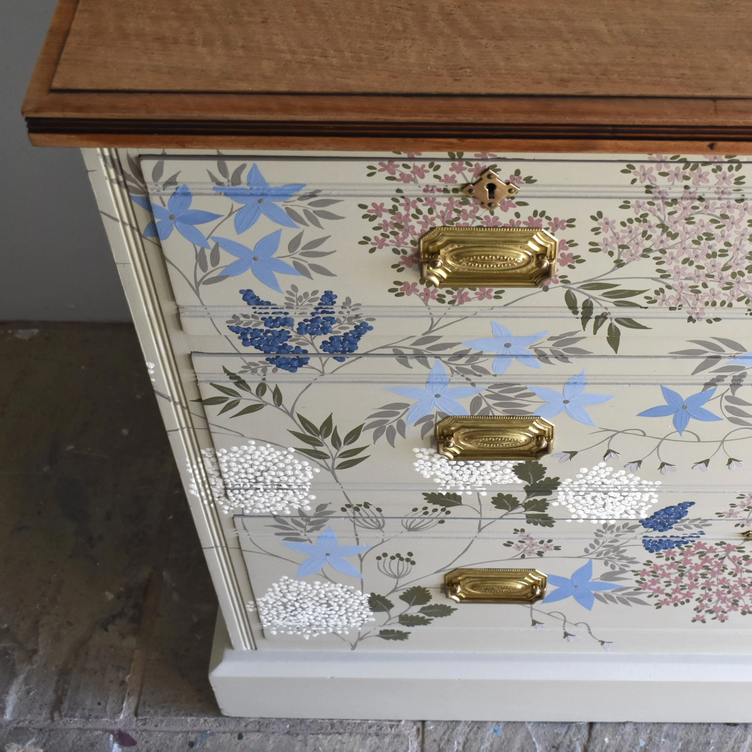 Blue and Pink decorative floral vintage chest of drawers