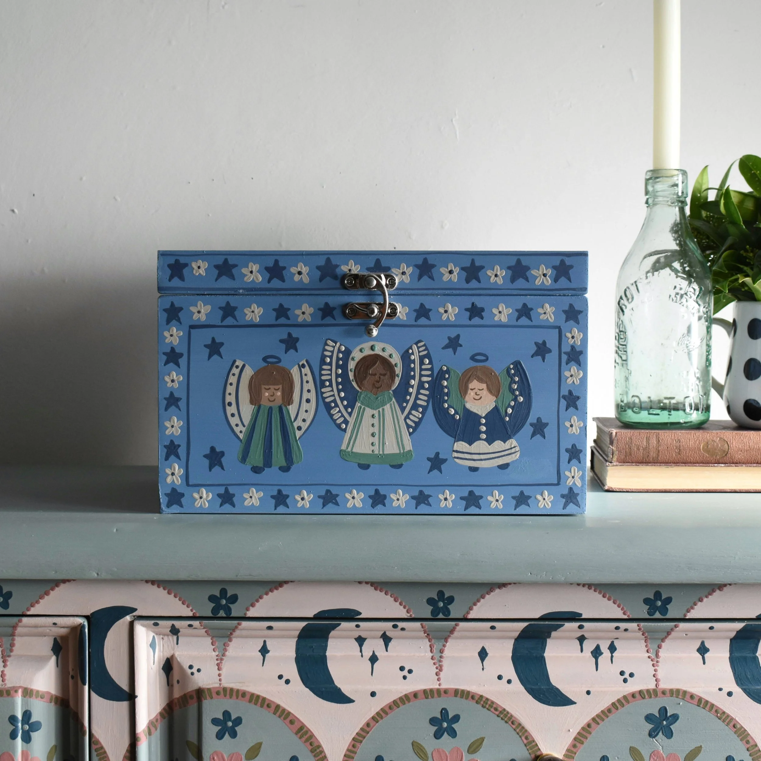 Blue Angel Folk Art Decorative Keepsake Box