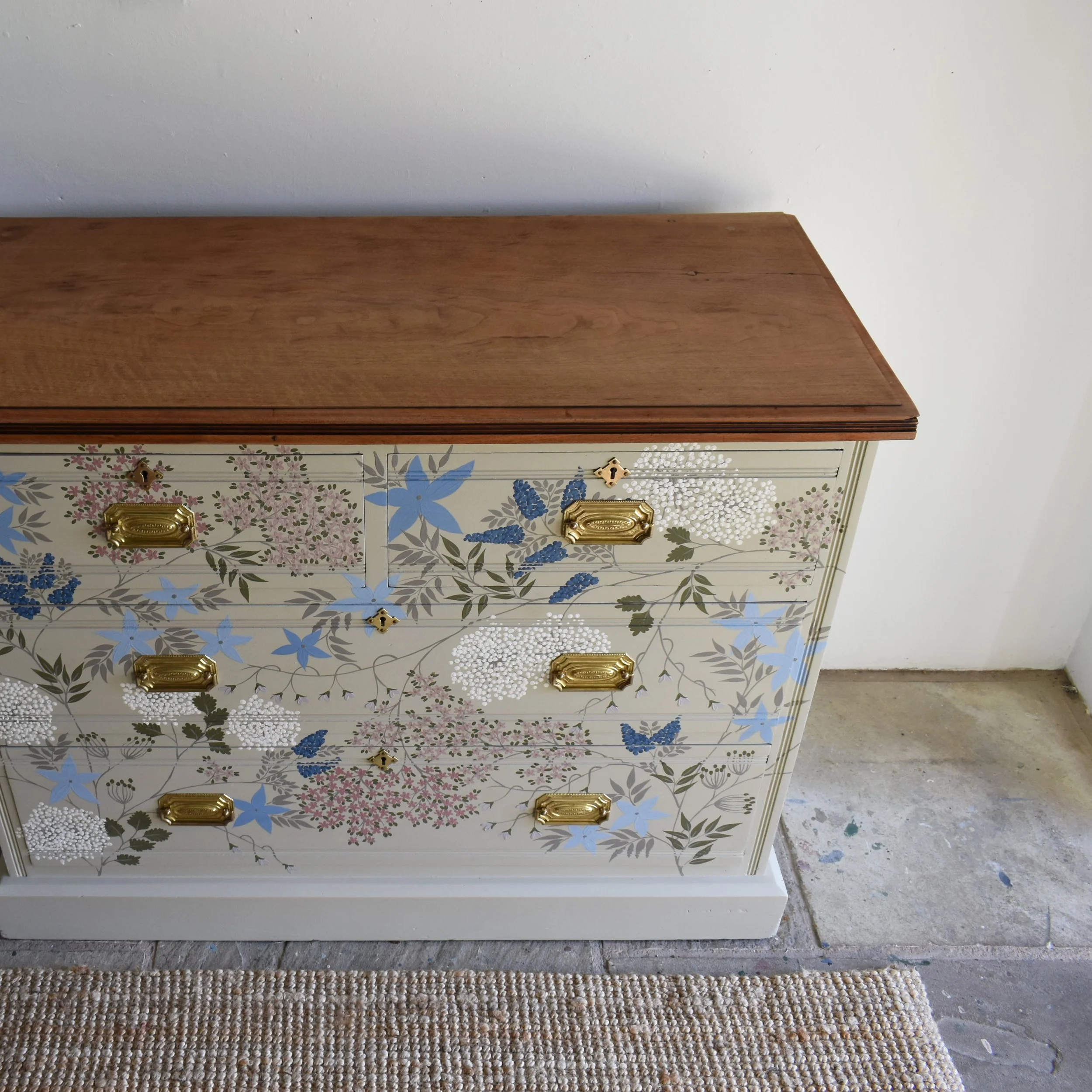 Blue and Pink decorative floral vintage chest of drawers