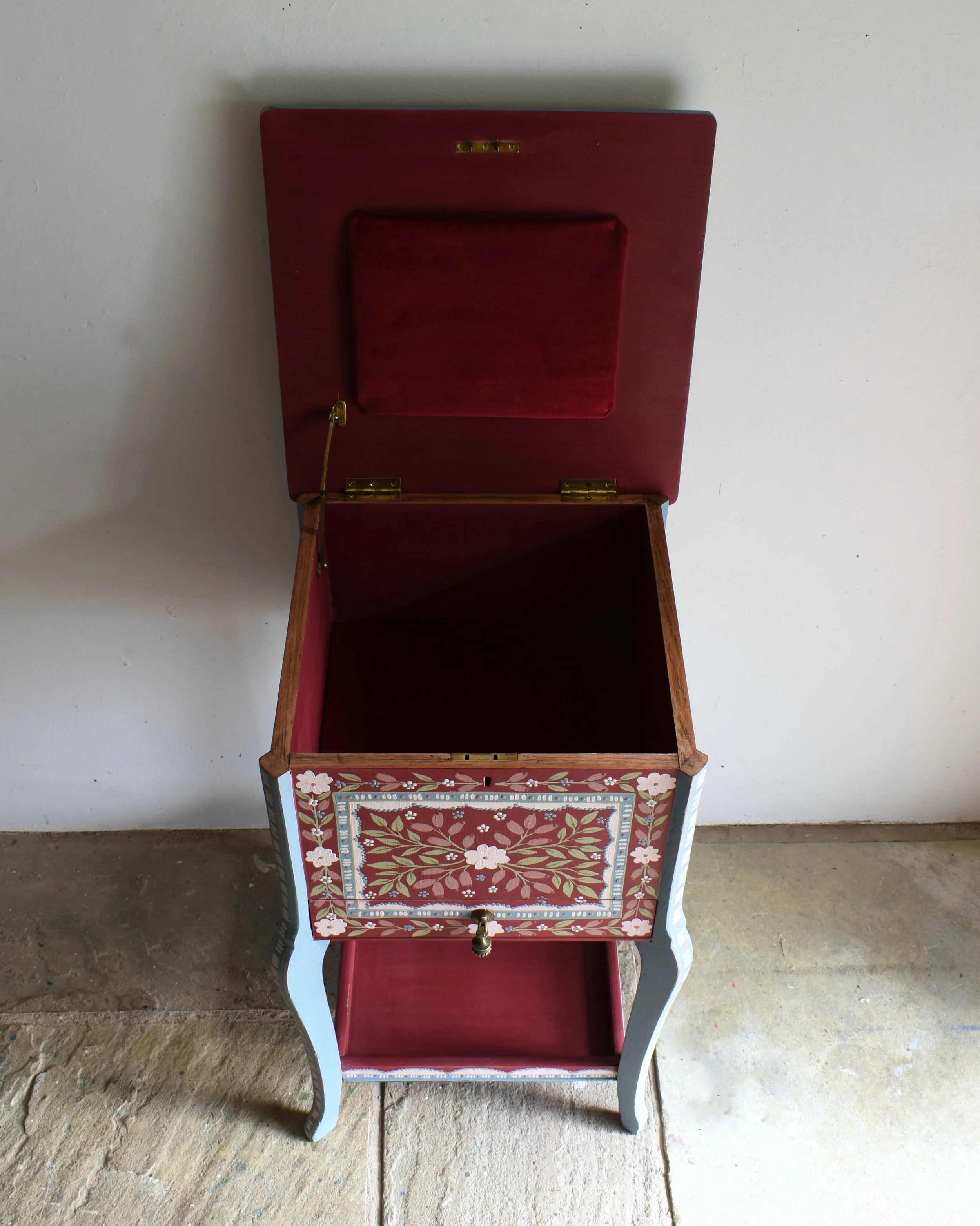 Red folk art vintage sewing box