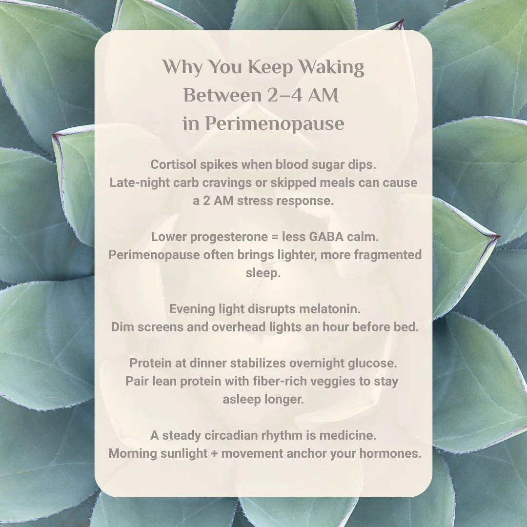 Why You Keep Waking Between 2&ndash;4 AM in Perimenopause 👀

If your eyes pop open around 2 AM, your hormones aren&rsquo;t betraying you&mdash;they&rsquo;re asking for rhythm.

During perimenopause, lower progesterone means less of the brain&rsquo;s