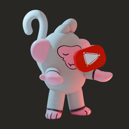 3d animation of a monkey holding a youtube button.gif