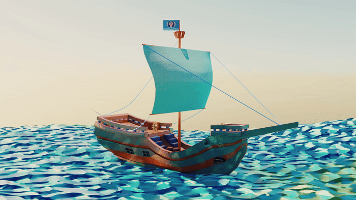 floating boat а 3d animation