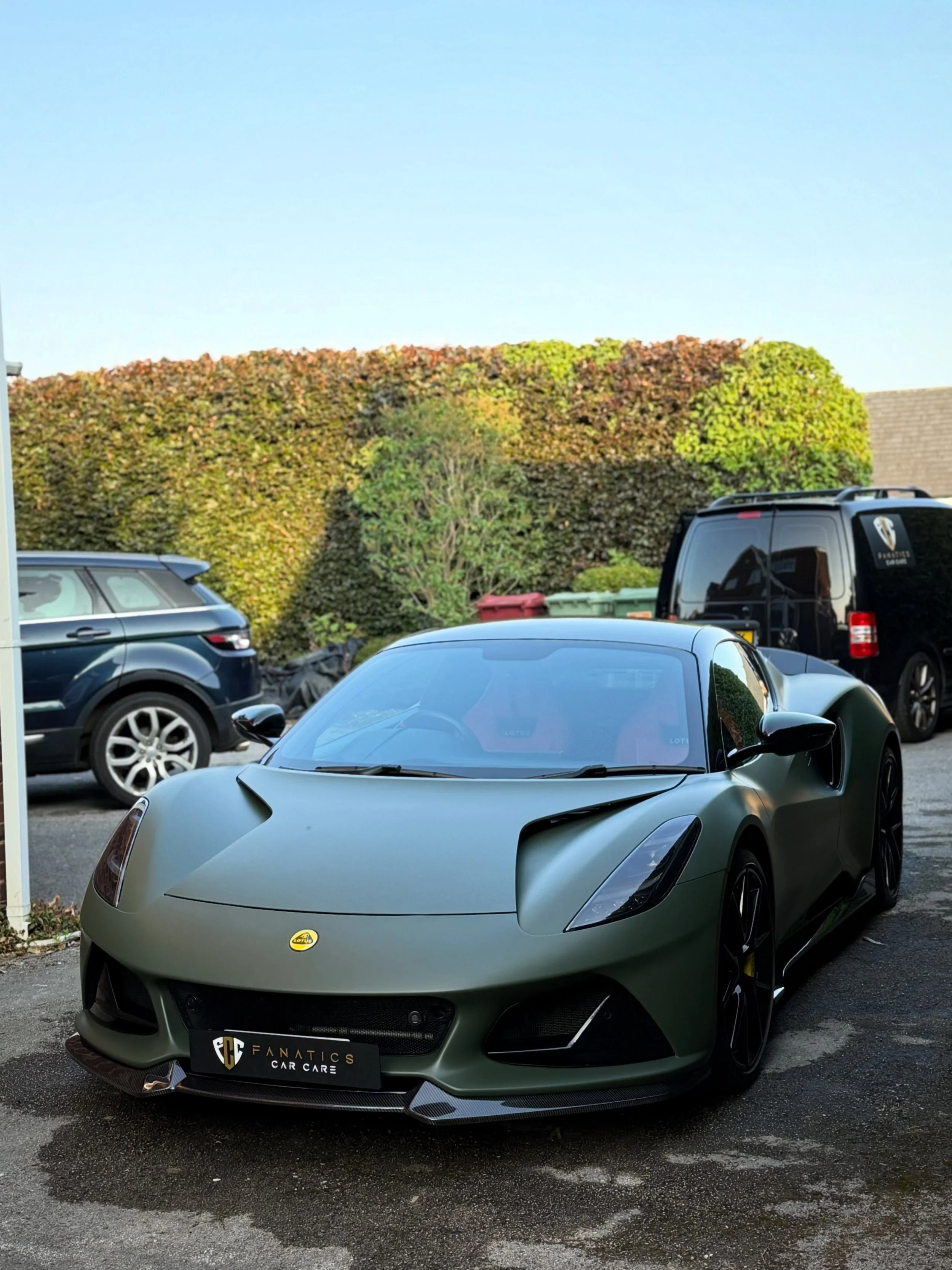 Lotus Emira wrapped in matt green &amp; dripping in carbon 😮&zwj;💨 
Freshened up with a Fanatics Signature Valet.

How good does this thing look 😍 

#FanaticsCarCare #Lotus #Emira #luxurycars #cardetailing