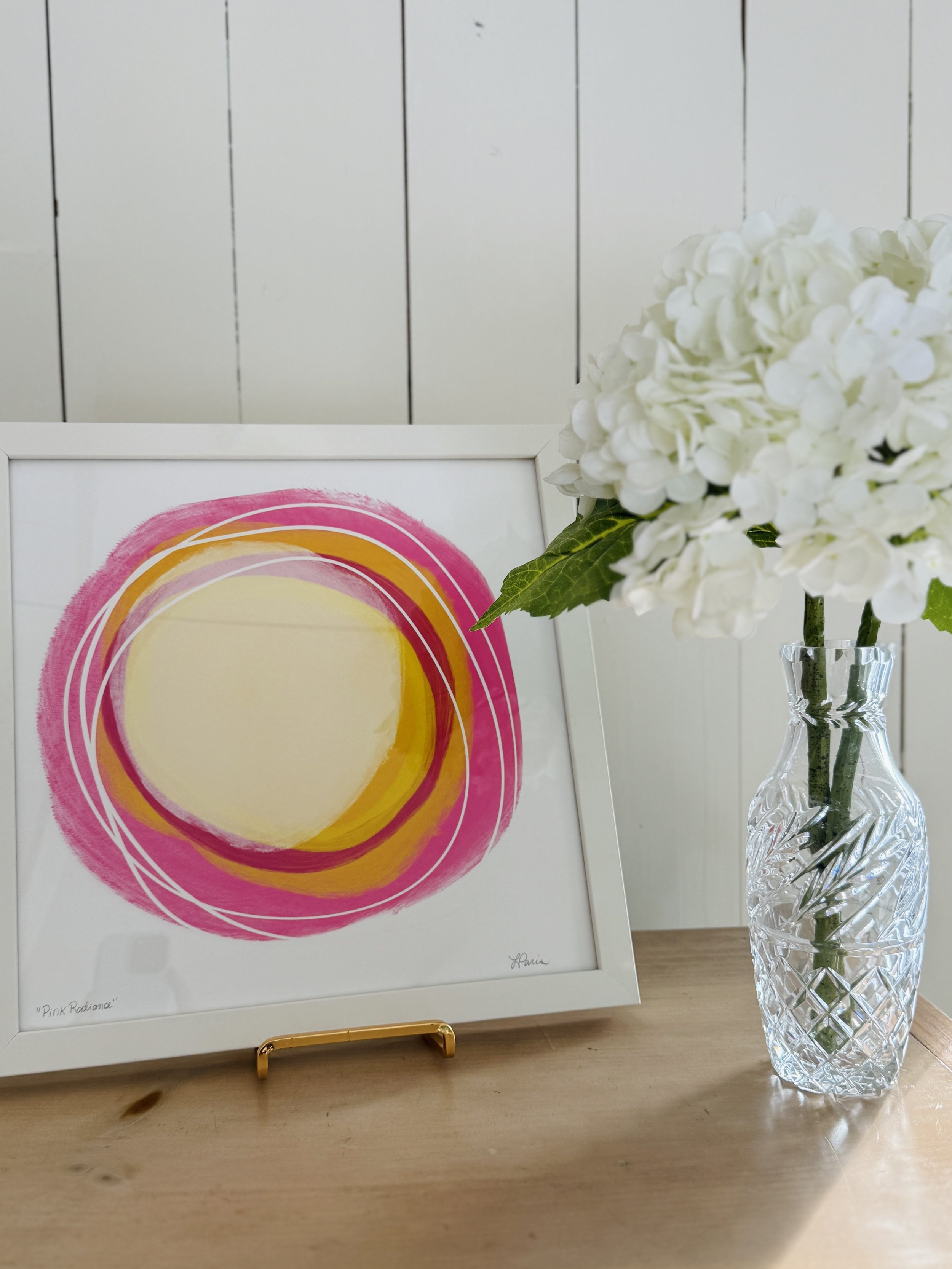 Framed Pink Radiance Print on Easel Display Stand