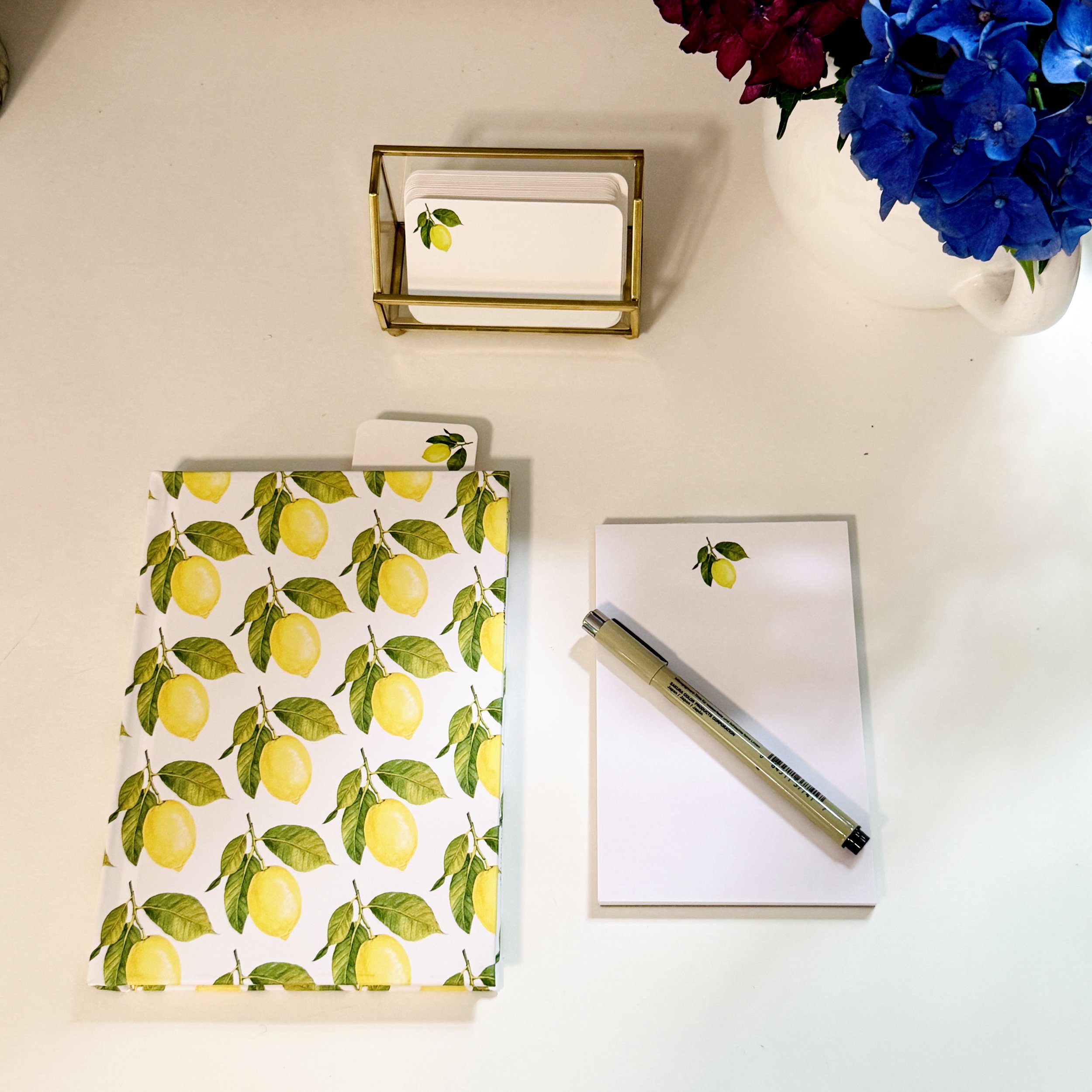 Lemon with Leaves Watercolor Stationery Set