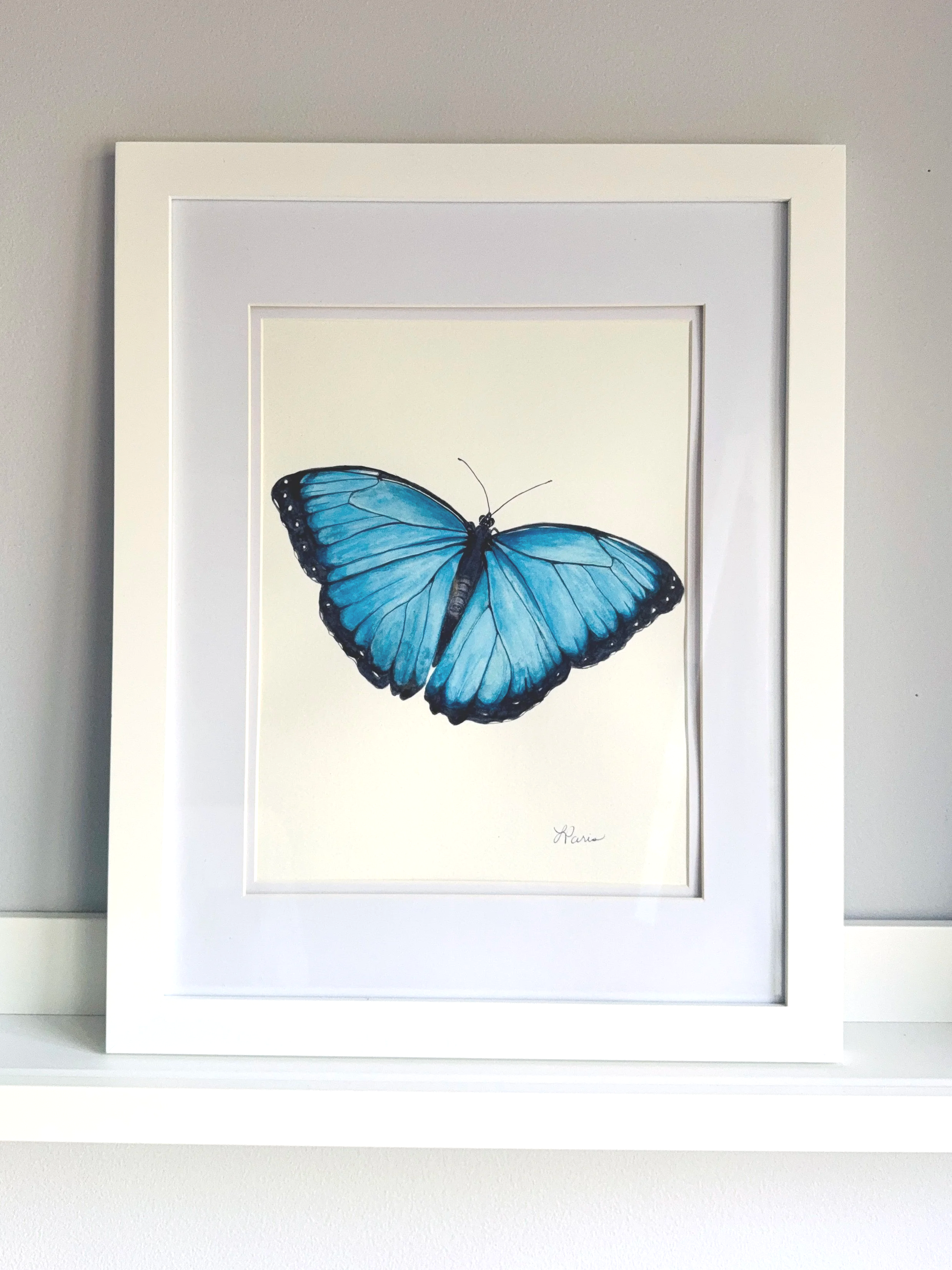 Morpho+Blue+Butterfly+watercolor+painting+in+white+frame.png