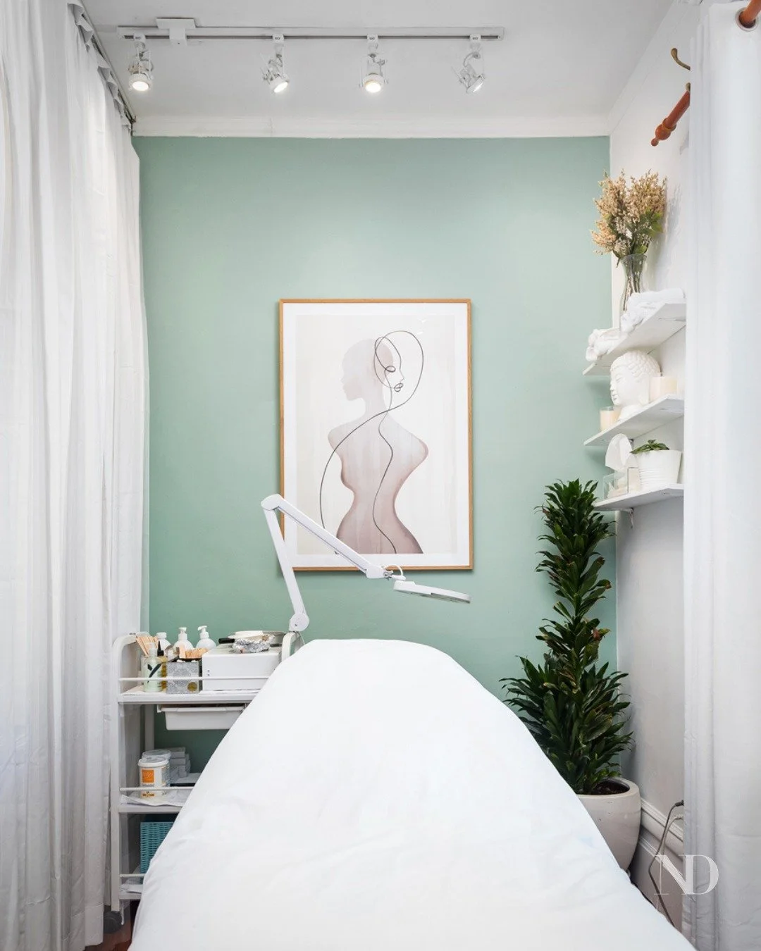 We specialize in retail but every so often we have clients who have spaces that feed off the retail experience that we design for, like this wax room for the Wax Lounge that needed to be split between reception, waiting area, retail and private wax r