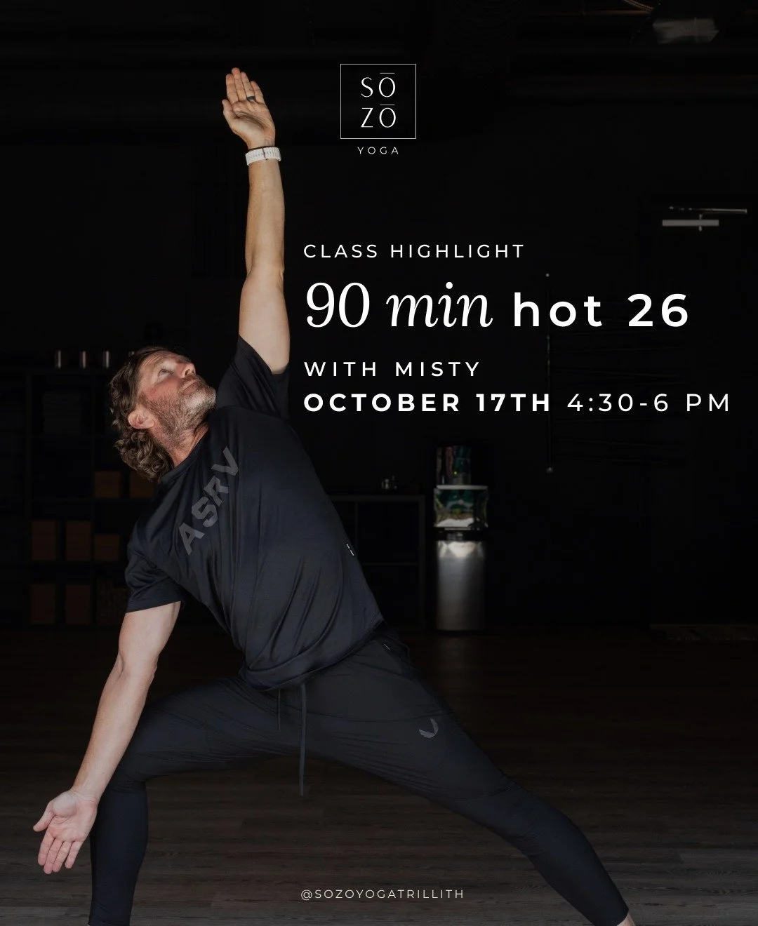 Are you looking for a deeper way to challenge your body and reset your mind? The 90-minute Hot 26 on Thursday, October 17 from 4:30–6 PM with Misty is the perfect class for you.
Expect:
Strength and flexibility gains
Improved balance and focus