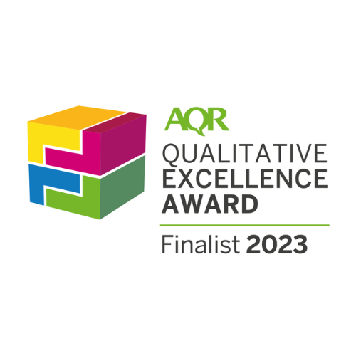 AQR Qualitative Excellence Award Finalist 2023 logo with colorful cube