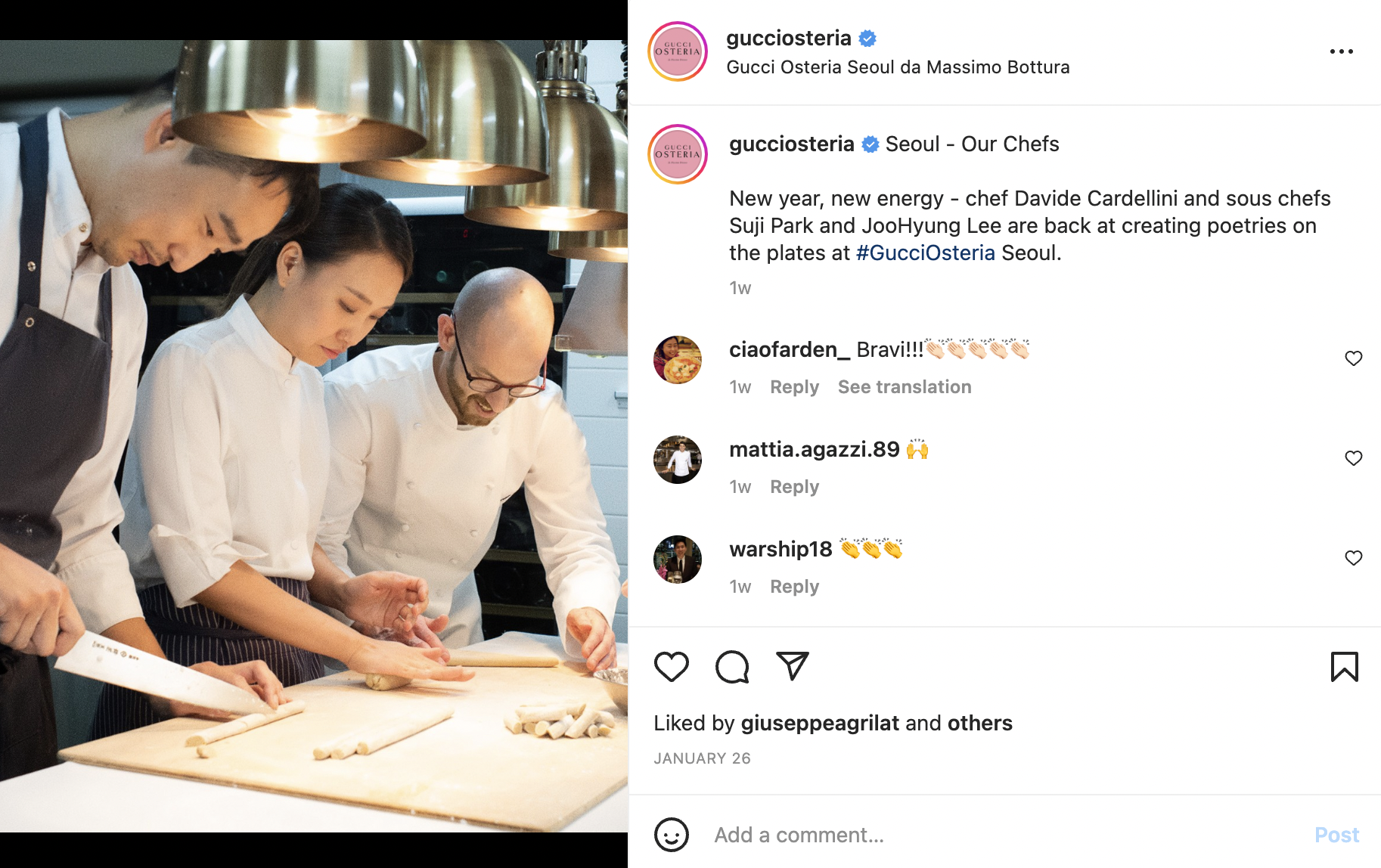 Copywriting for Gucci Osteria Instagram