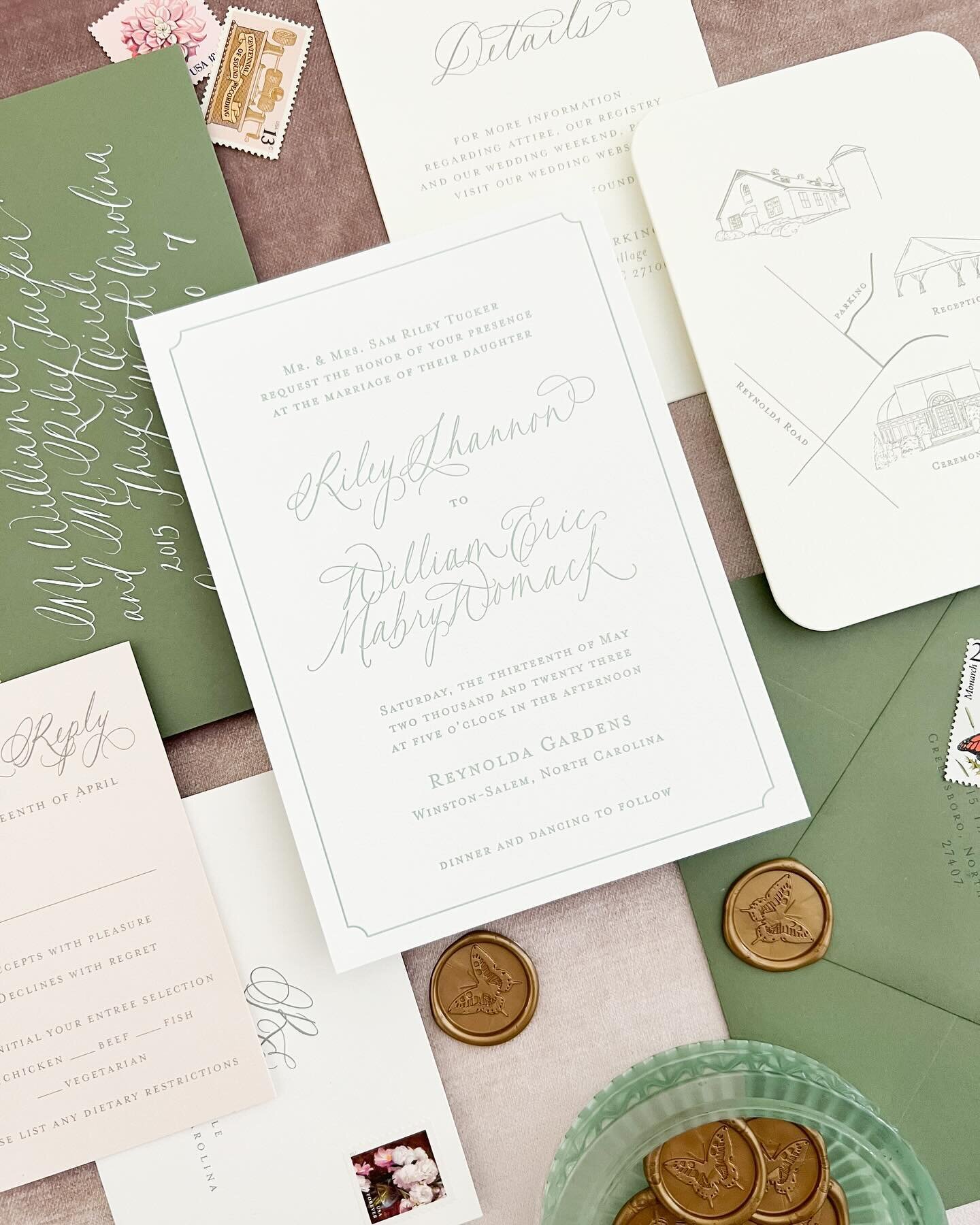 Walking down memory lane today. Came across Riley&rsquo;s invite cleaning our studio and her sage green letterpress is one to remember &lt;💚&gt; 

.
#weddingday #weddingideas #weddingdetails #realwedding #southernwedding #weddingcalligraphy #brideto