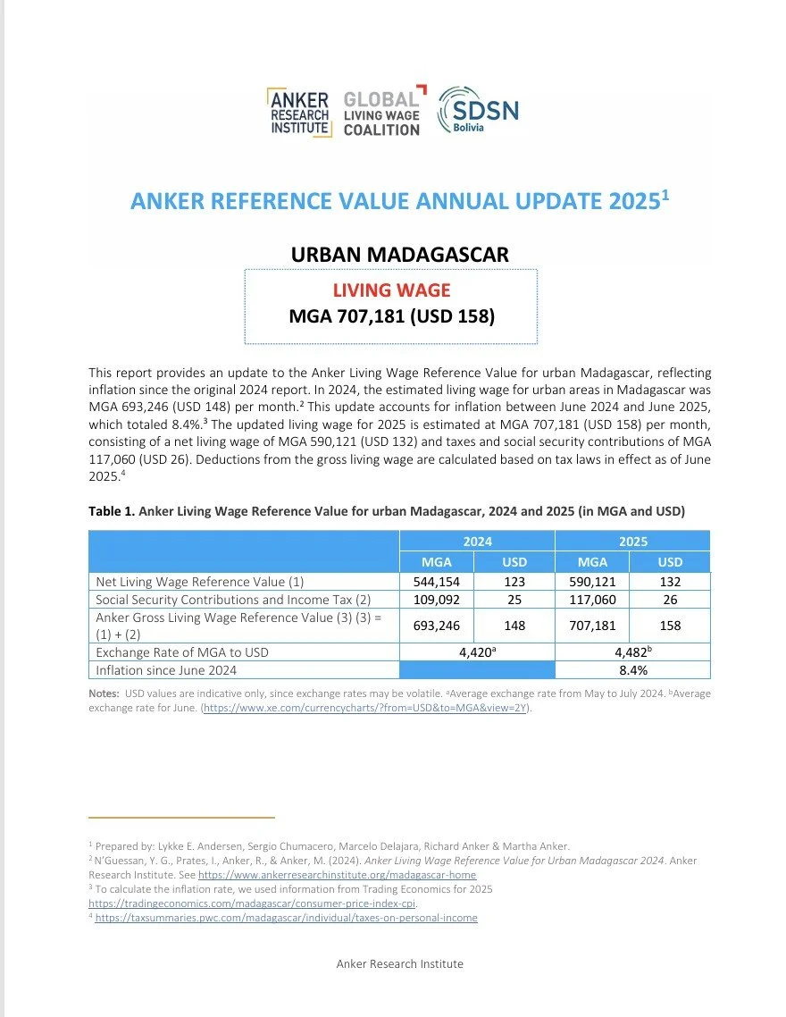 Madagascar (Urban) - Living Wage RV Update Report 2025