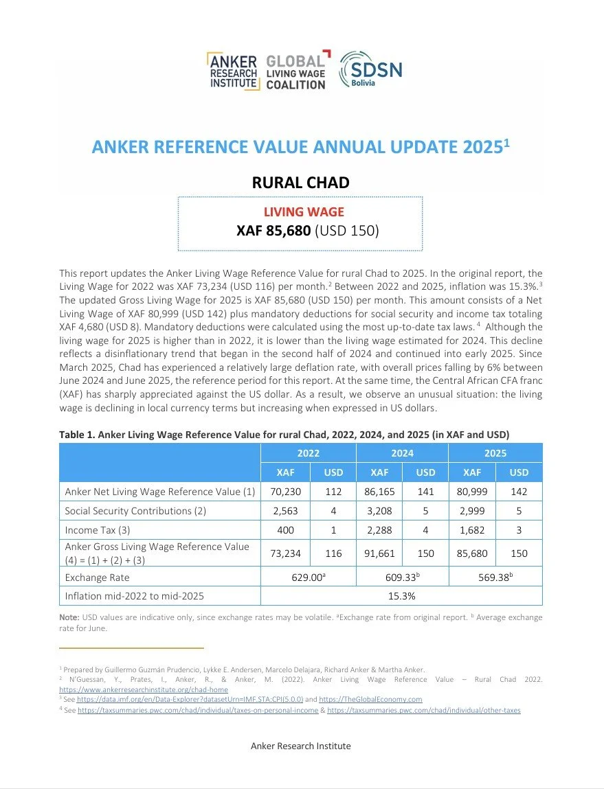 Chad (Rural) Living Wage RV Update Report 2025