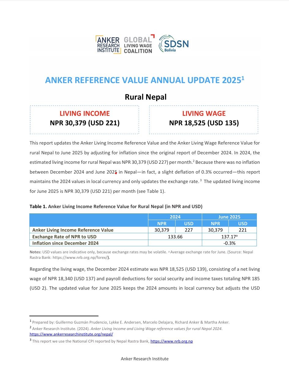 Nepal (Rural) - Living Wage & Living Income Reference Value Update Report 2025
