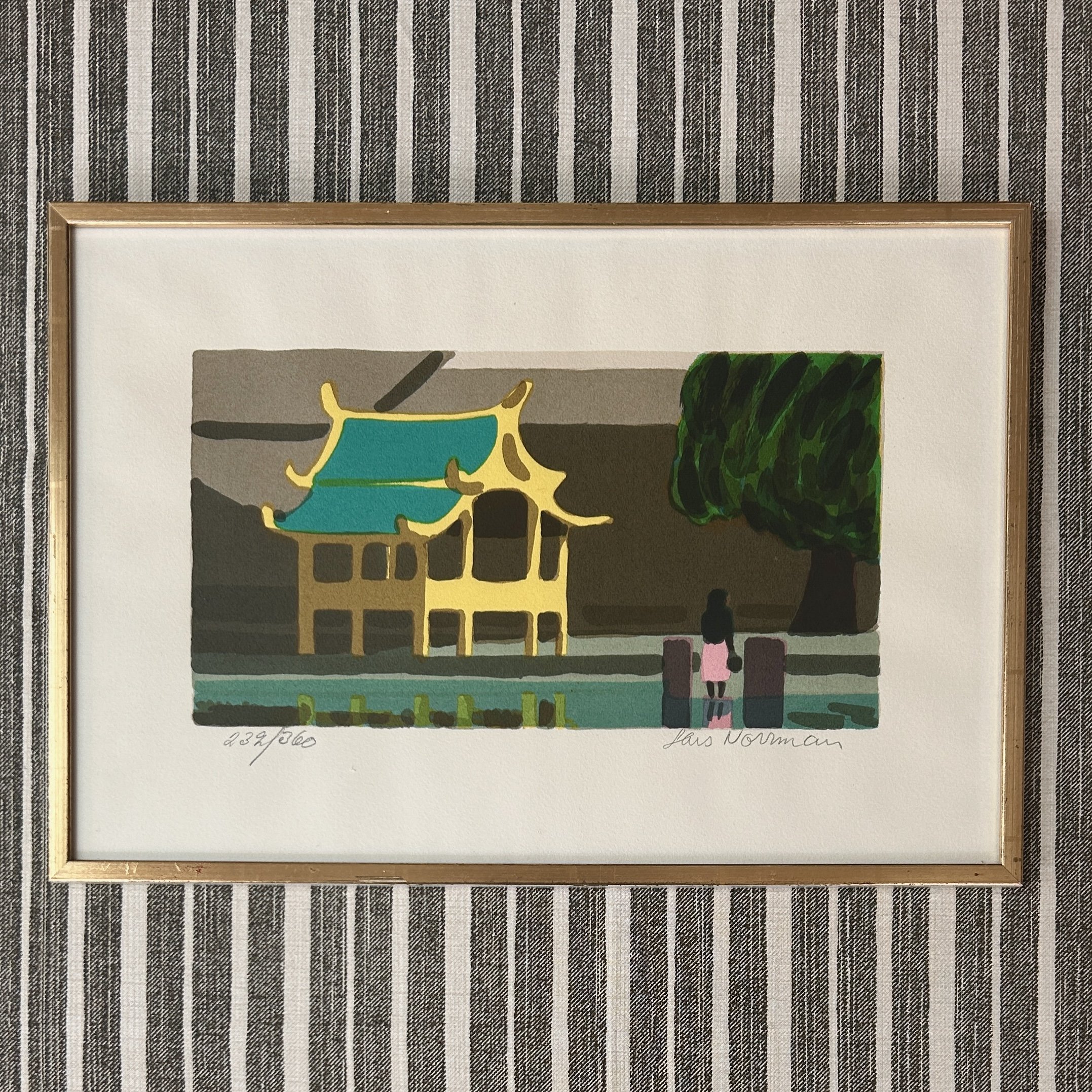 Vintage Lithograph of Yellow Pagoda