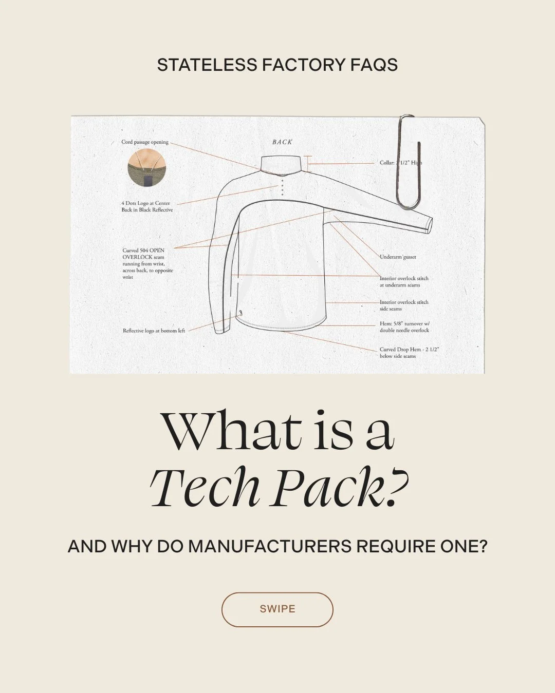 A Tech Pack is the blueprint that brings your garment to life. Our team can help you create or refine yours to ensure a highly efficient production process. Learn more at stateless.nyc