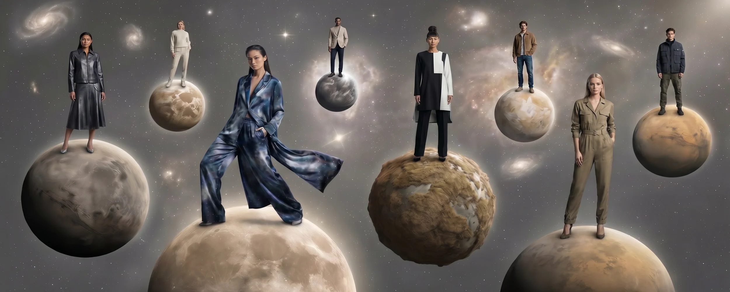 AI visualization of fashion designs on models in space