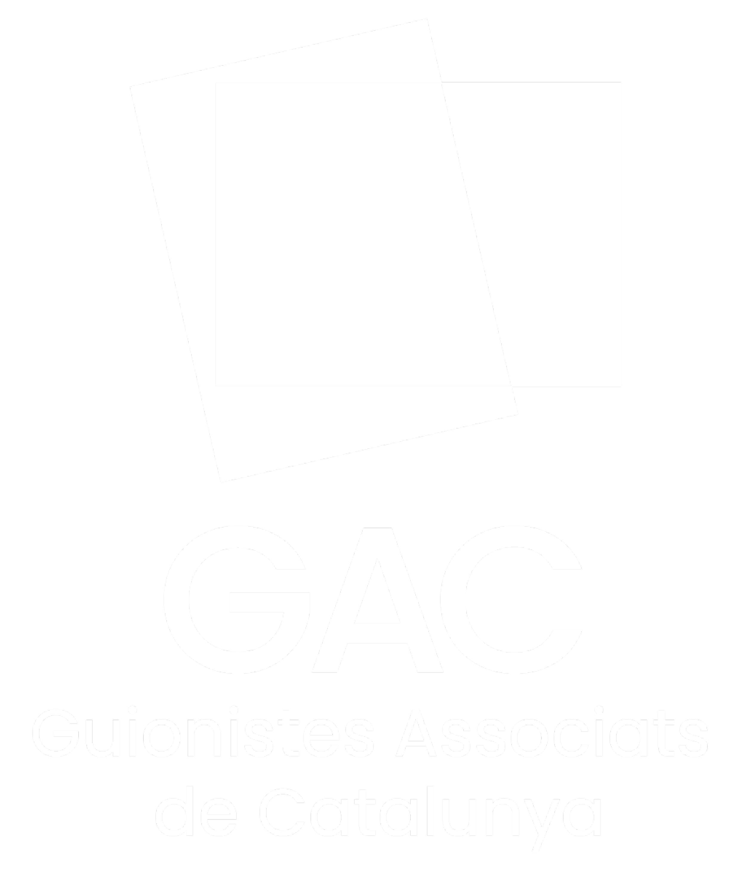 The logo of the Guionistes Associats de Catalunya (GAC), featuring overlapping black and white squares above the organization's name in white text on a black background.