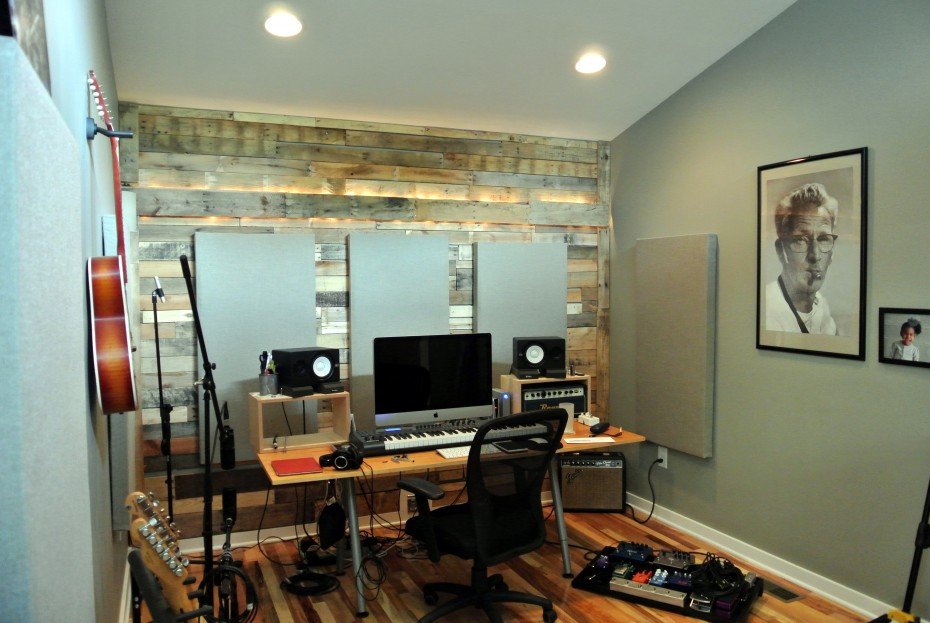 Music studio of the Ahlbrandt Residence, a mid century modern home in Nashville, Tennessee, designed by Ryan Thewes, Architect