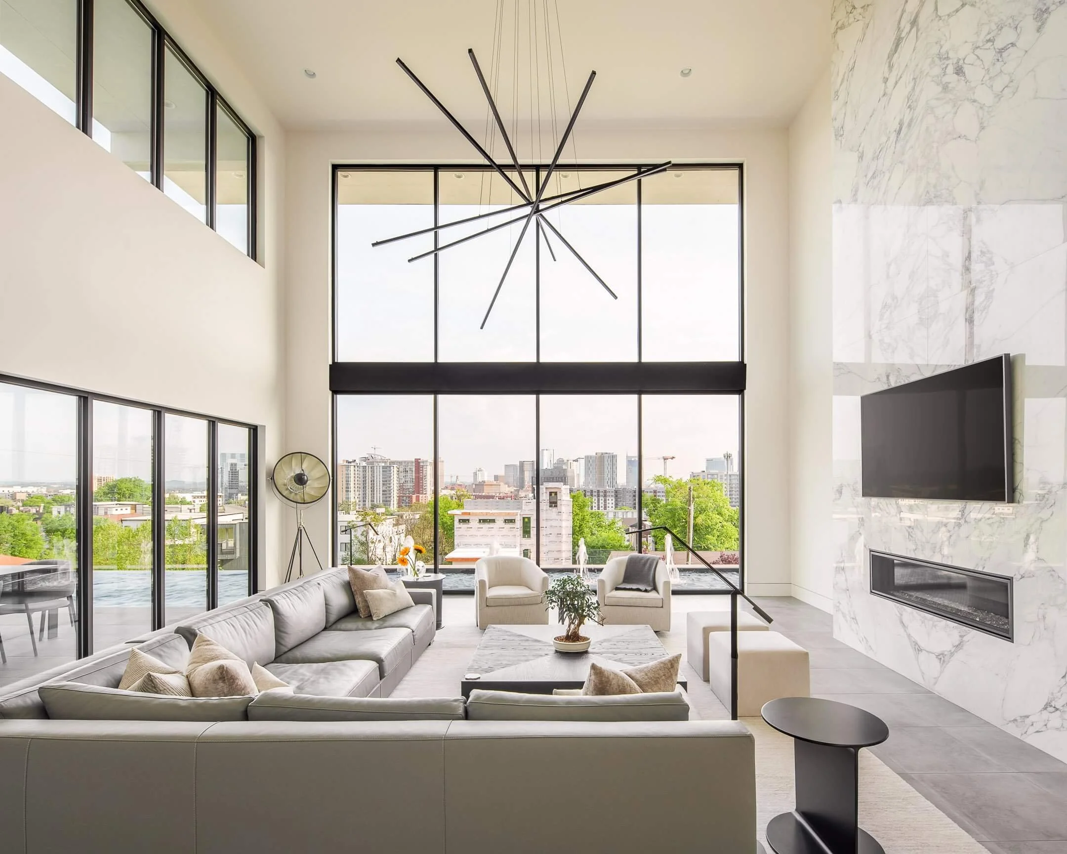 Nashville Waterfall House living room, designed by Ryan Thewes Architect