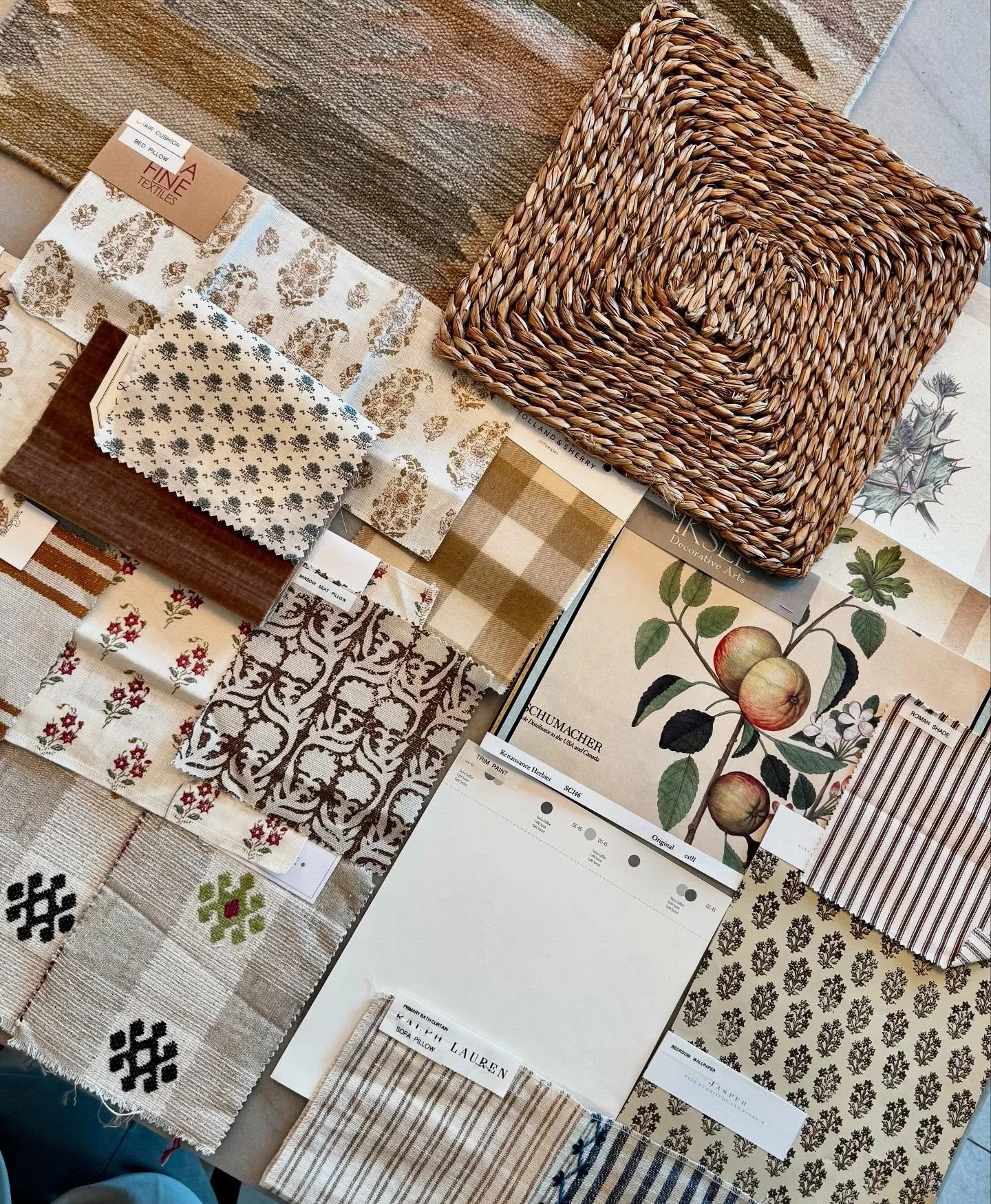 A few recent palettes on the boards&mdash;layering textures, tones and patterns to bring soul to this home for a family of 5 and 2 pups! 

Keywords: color palettes, interior finishes, material boards, intentional interiors, rooted in craft.
