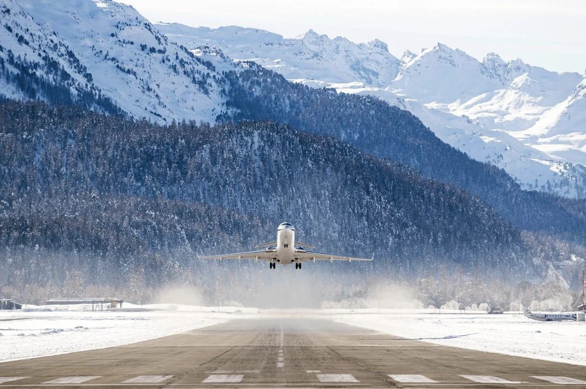 Snowy mountain airplane runway