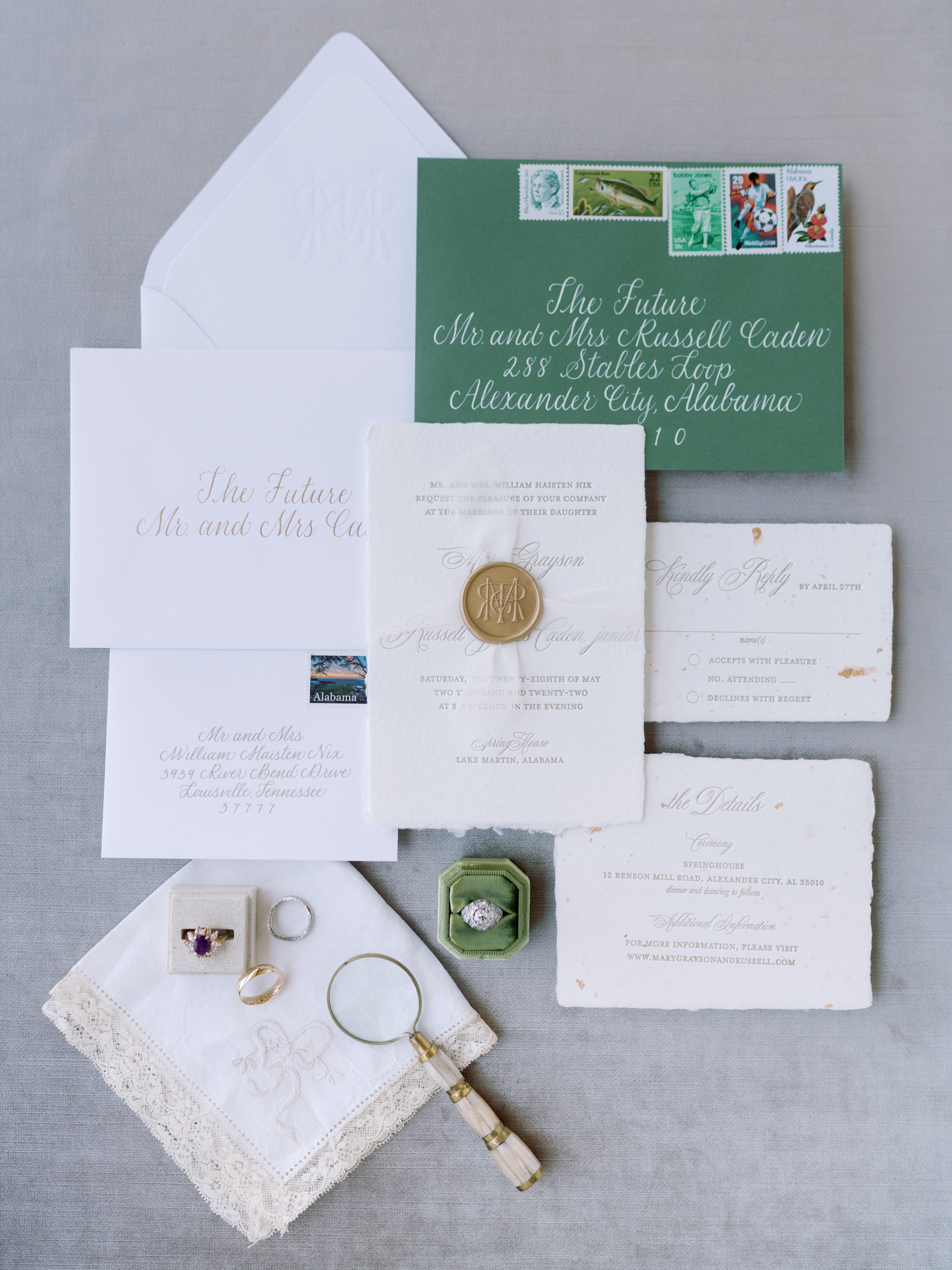 Full custom wedding invitation suite made by Little Postage House