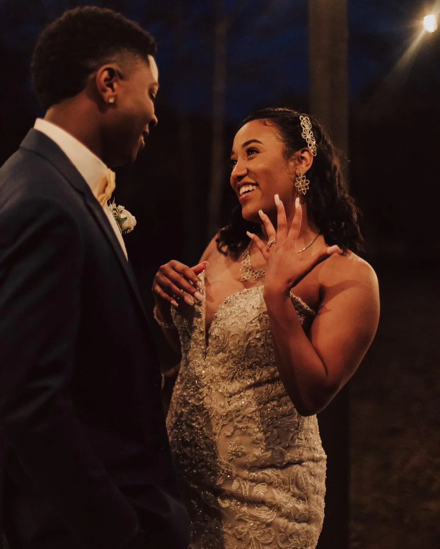 Mr. & Mrs. sounds as good as her ring bling looks 🤩 @jaylandjames1 styled by GEB in the perfect November suit!