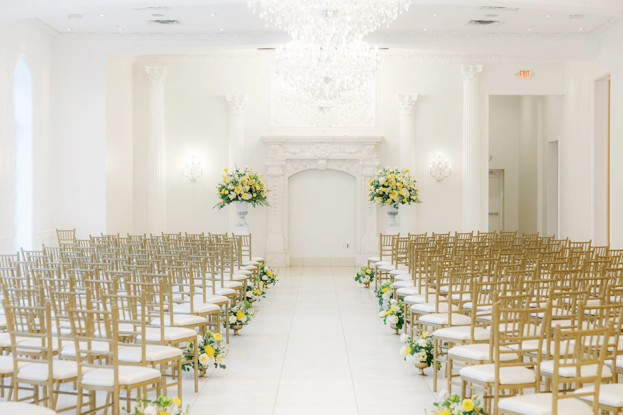 Ceremony space at Chateau Nouvelle decorated for a service
