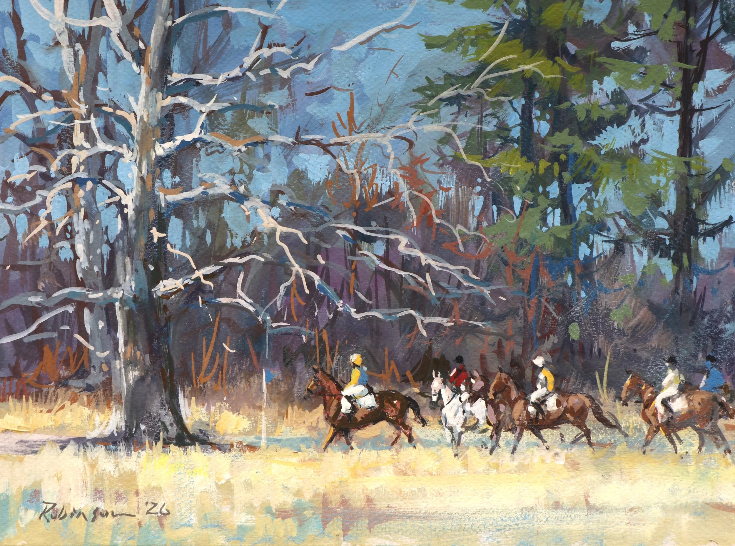 Post Parade Under the Sycamore, 9x12, Gouache on Artboard — $1050