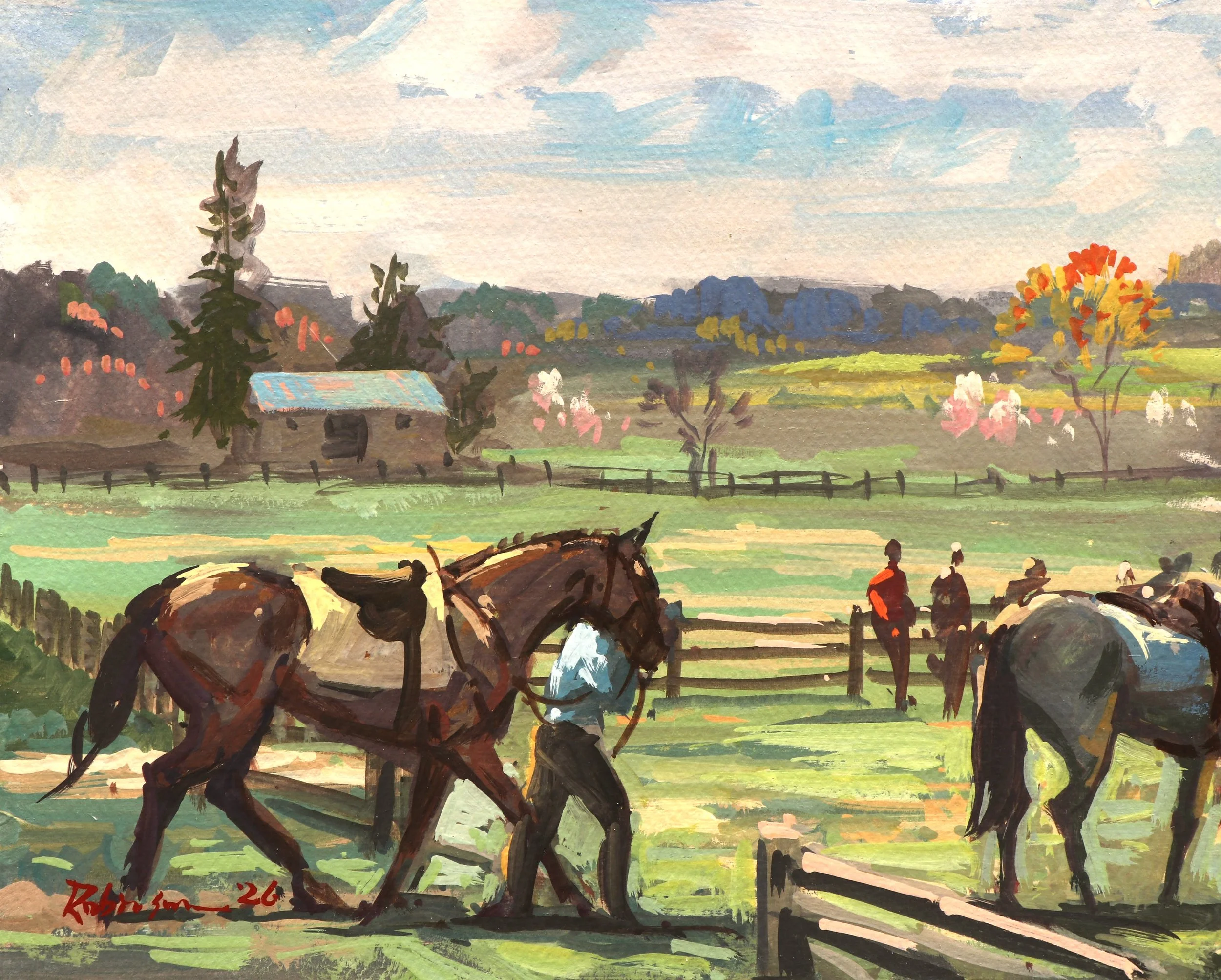 Heading to the Paddock, 8x10, Gouache on Artboard — $800