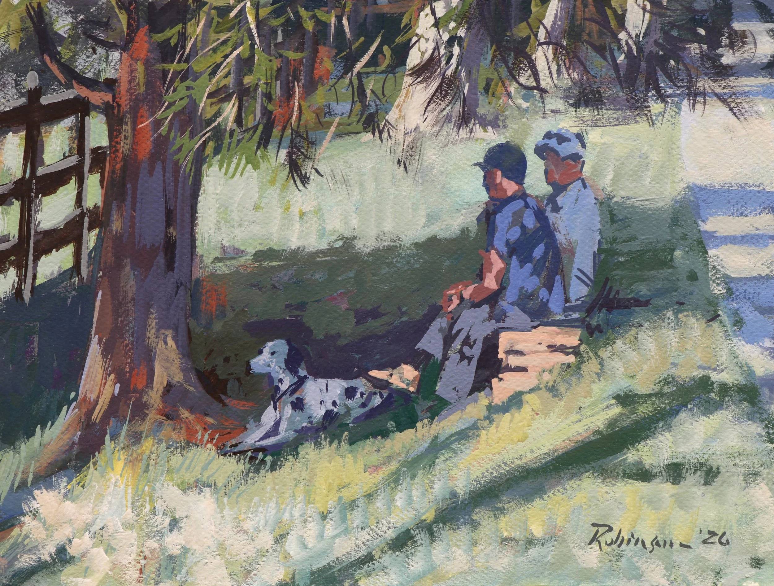 Friends in the Shade, 9x12, Gouache on Artboard — SOLD