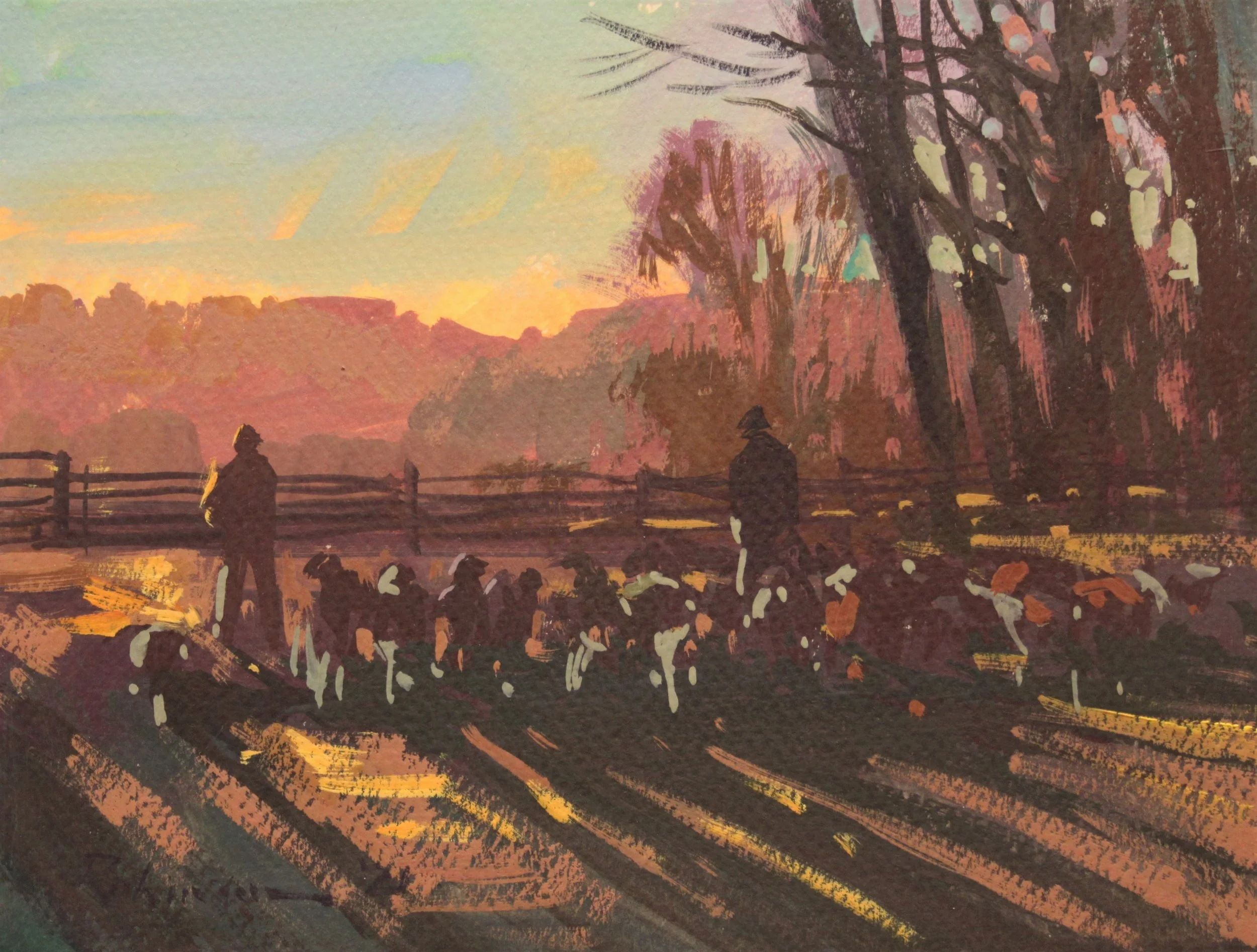 Liquid Light on the Clubhouse Lawn, 6x8, Gouache