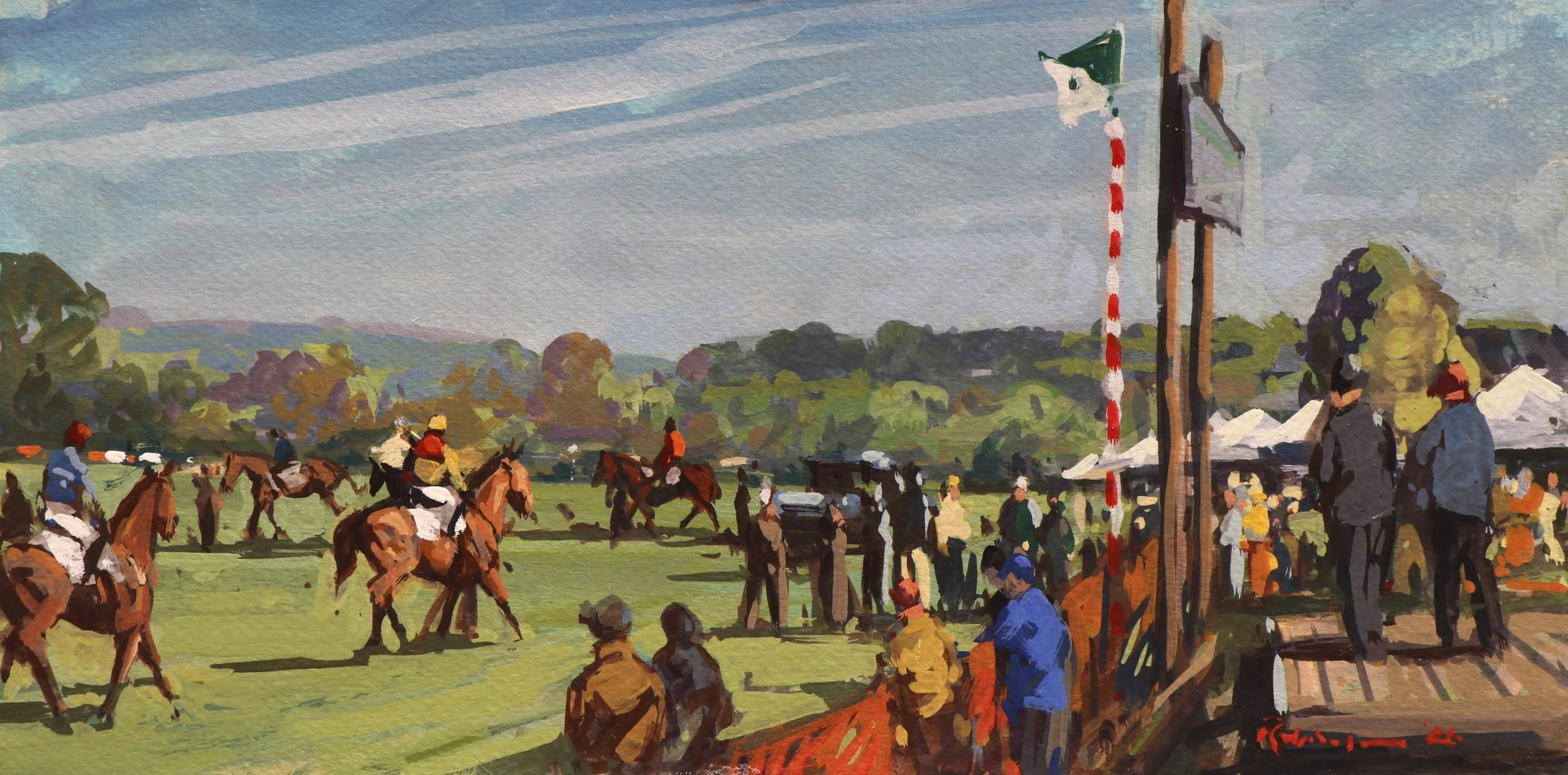 Mounting on Course, 6x12, Gouache on Artboard — $800