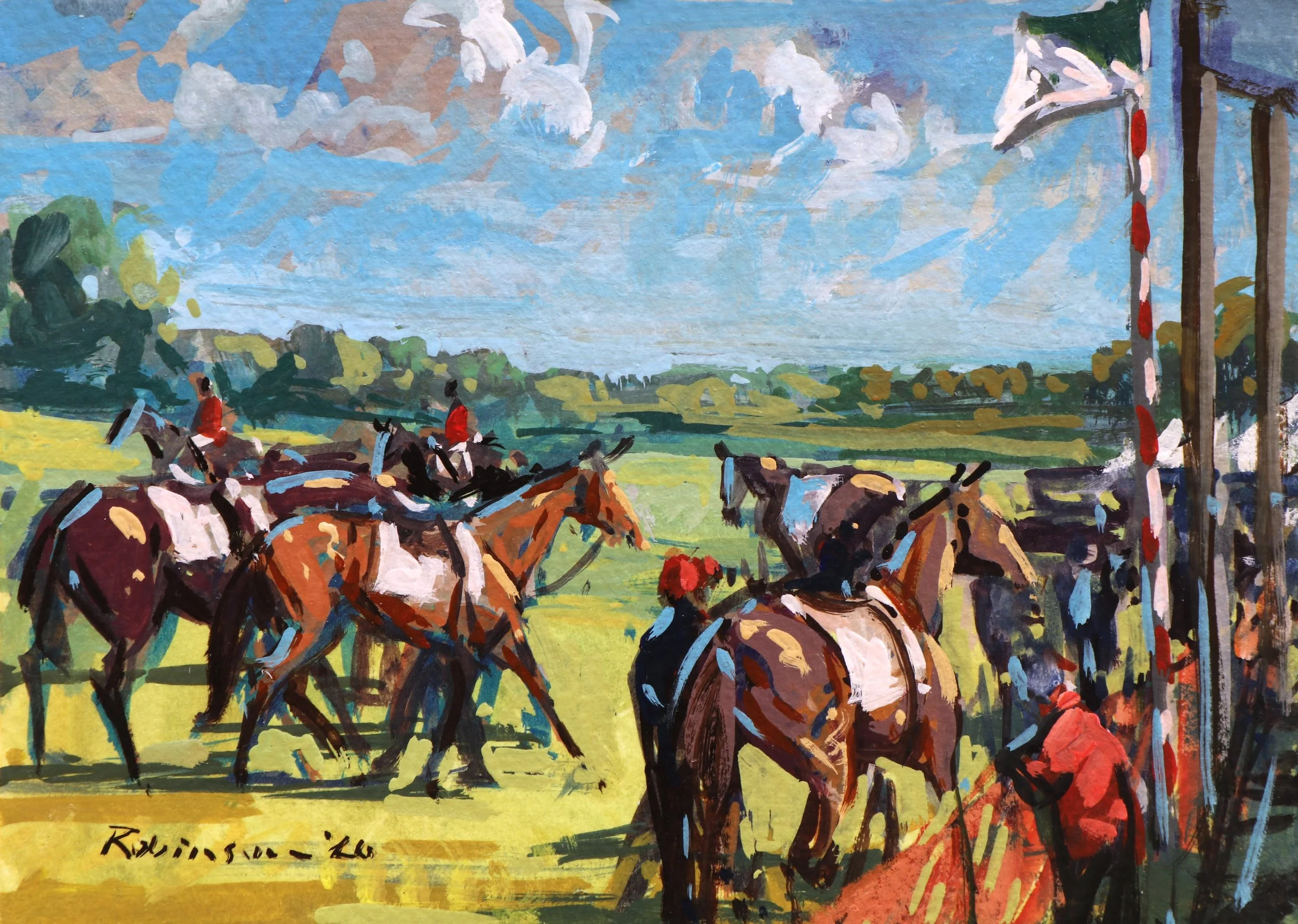 Crowded Paddock, 5x7, Gouache on Artboard — $600