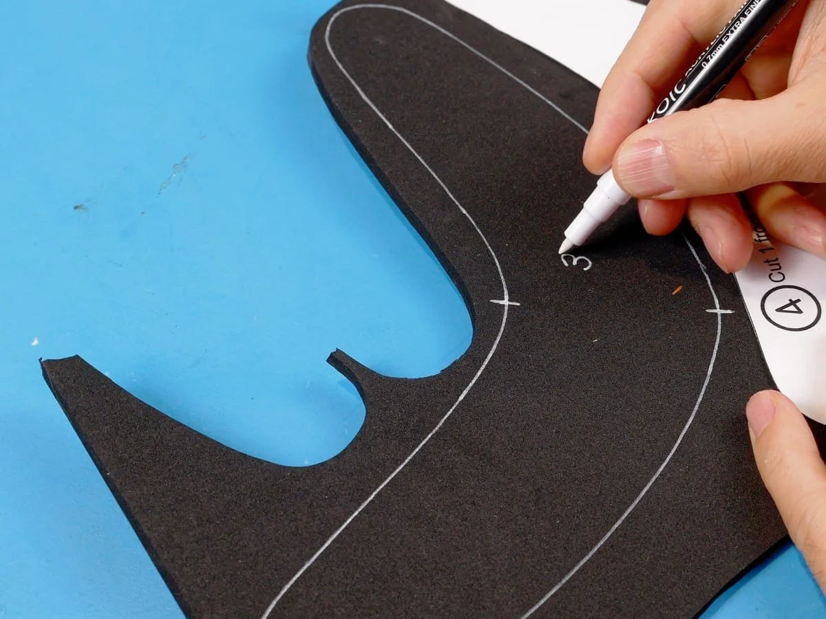 tracing the pattern pieces onto the foam sheet