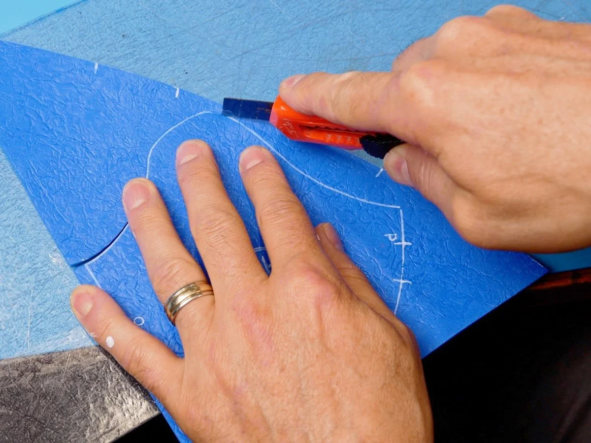 cutting the pattern pieces out of craft foam