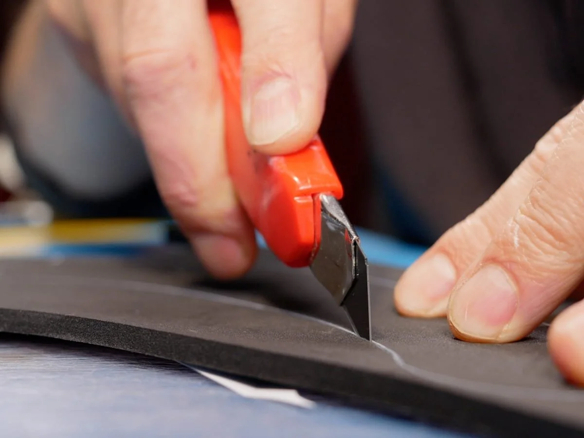 image of cutting the pauldron bands out of the foam sheet