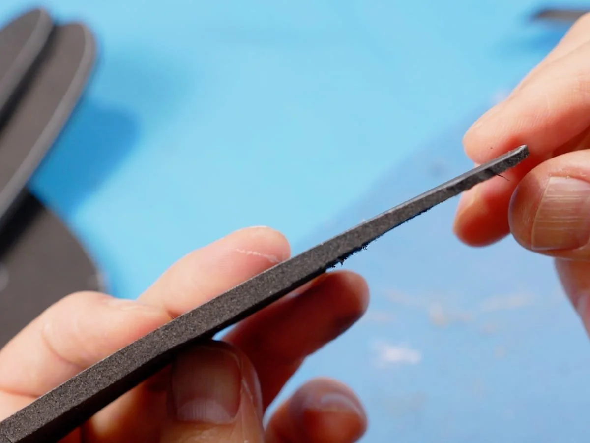photo showing the tapered end of the foam strip